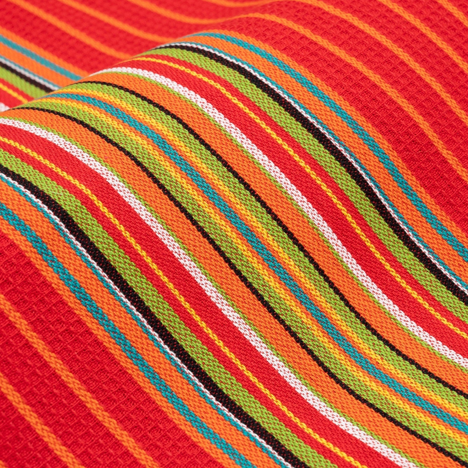 Salsa Stripe Kitchen Towels - 100% Cotton, Machine Washable, Waffle Weave