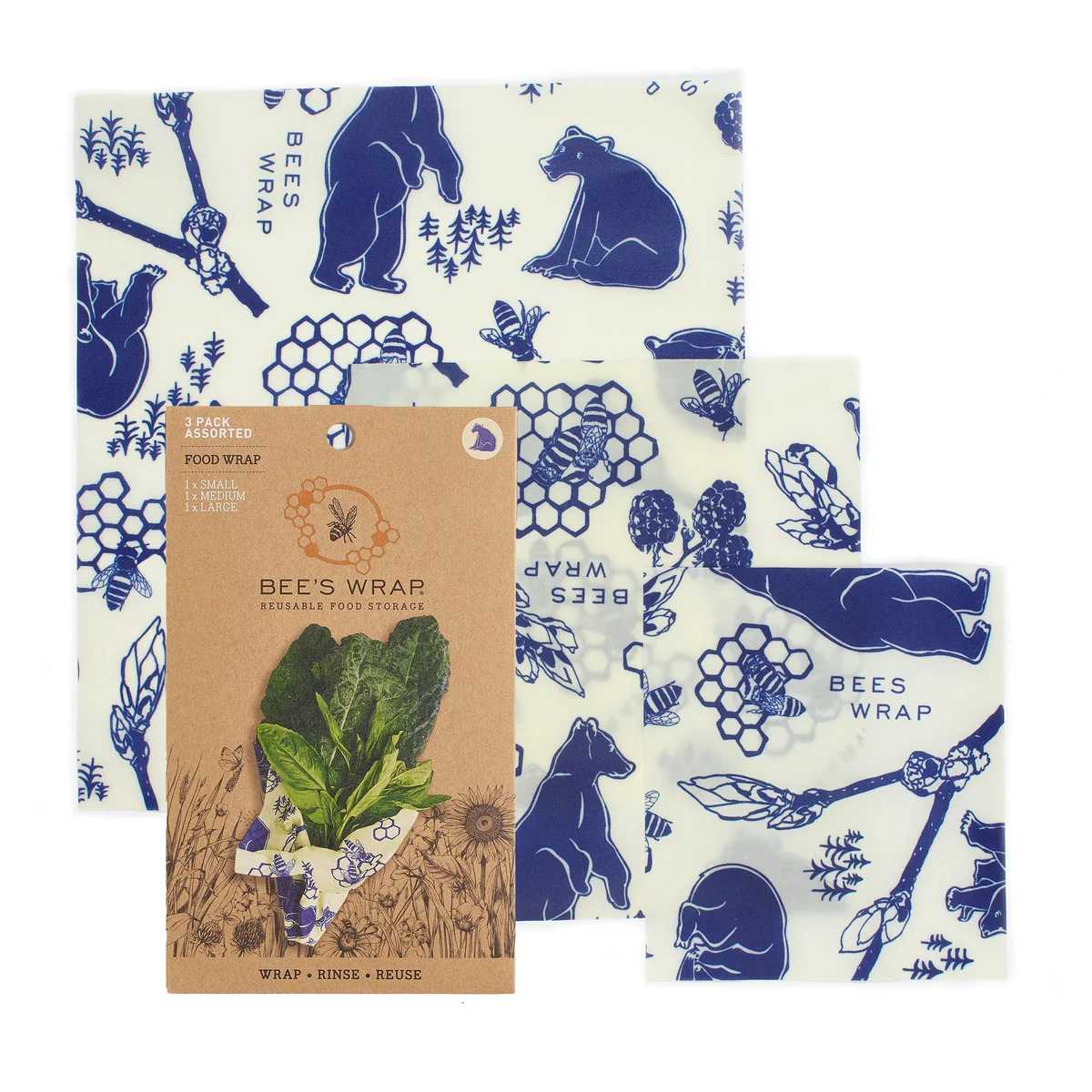 Bee's Wrap Food Storage - Waxed Cotton Cloth, 3-Pack