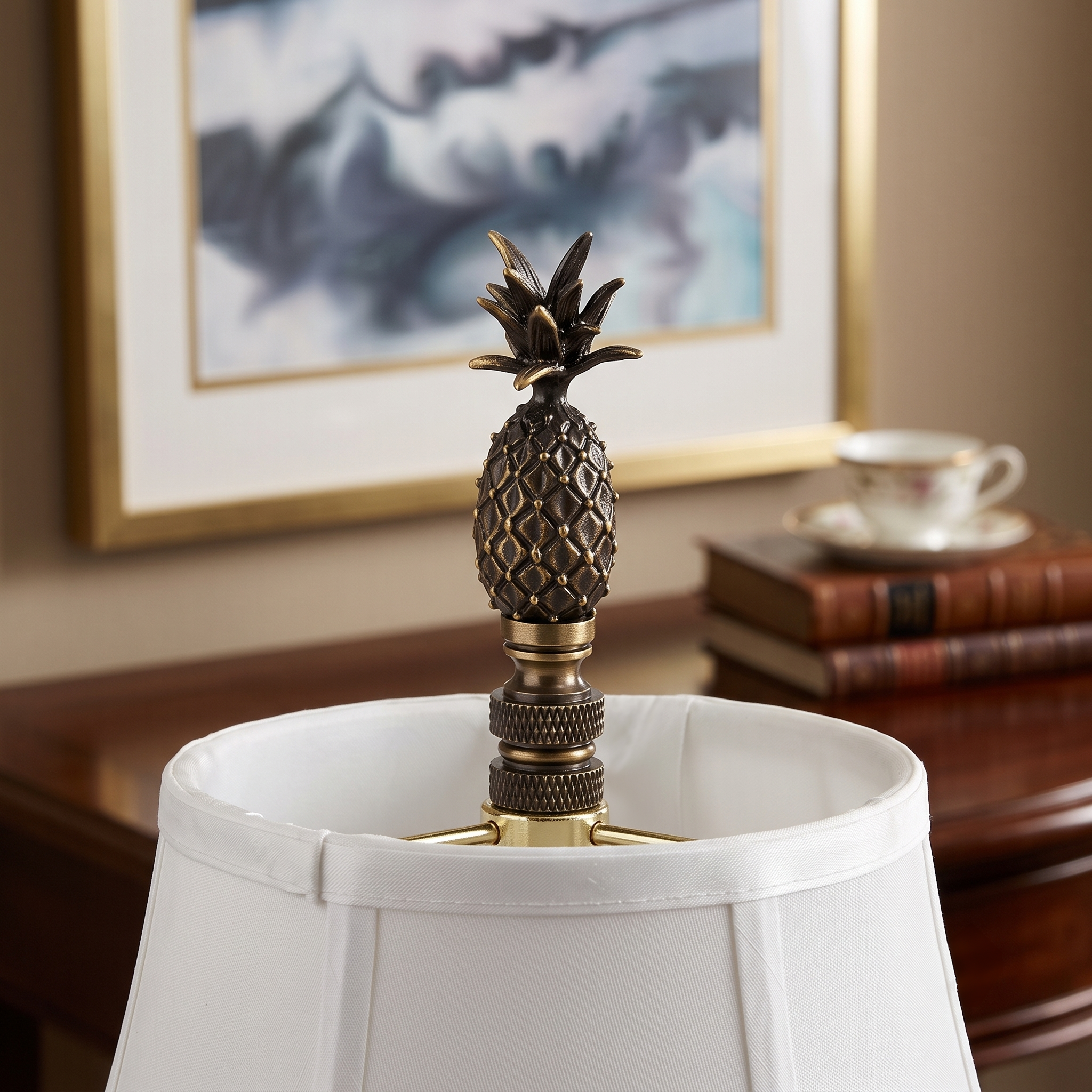 Pineapple Lamp Finial Antique Brass Metal 2.5"h Tall