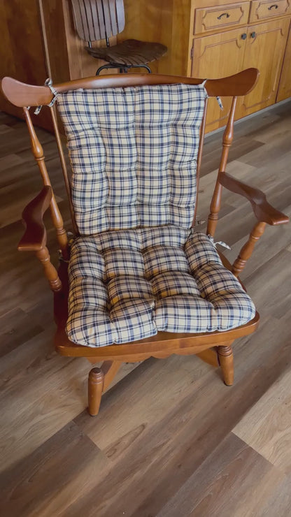 Montgomery Blue Plaid Rocking Chair Cushions - Never Flatten Rocker Chair Cushion