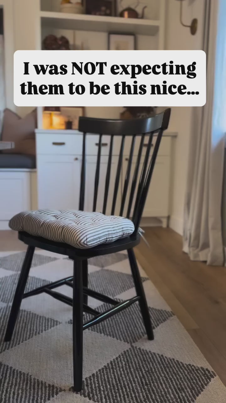Ticking Stripe Black Dining Chair Pad - Made in USA - 100% Cotton - Machine Washable