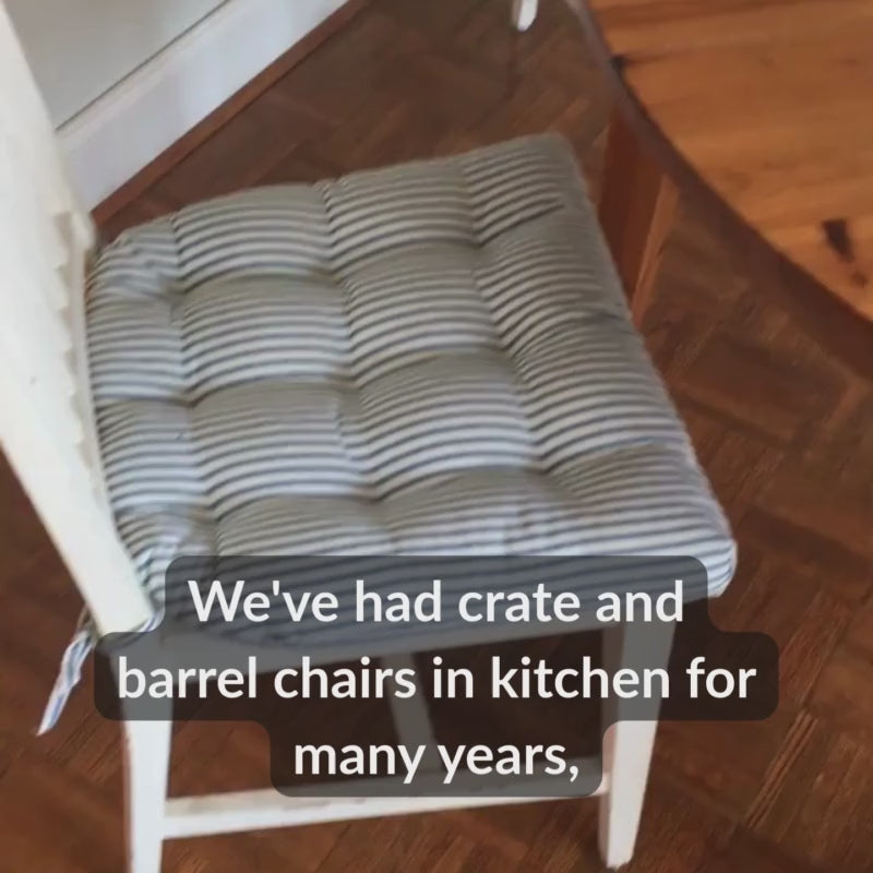 Ticking Stripe Navy Blue Dining Chair Pads - Latex Foam Fill