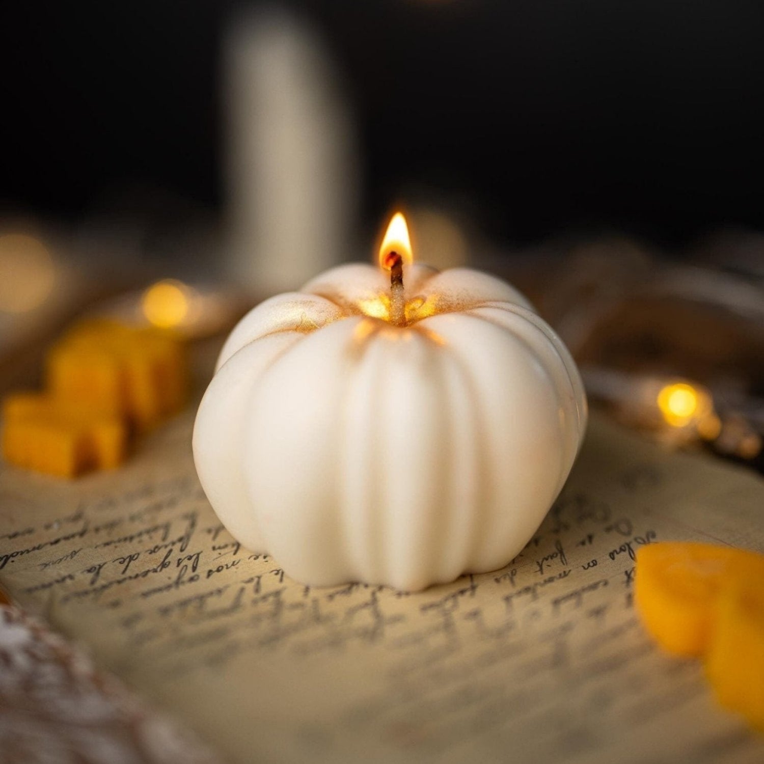 pumpkin shaped candle for thankgiving fall halloween