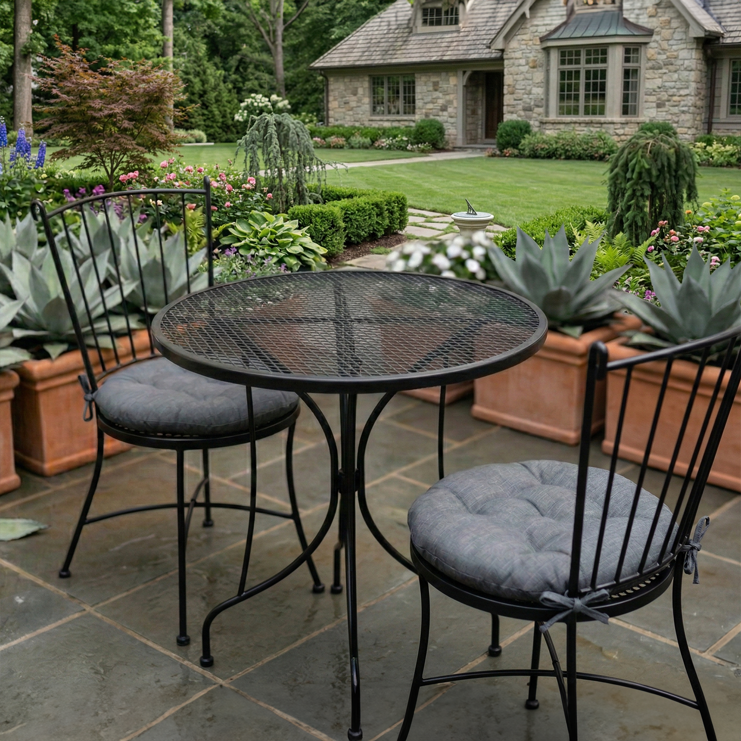 Bistro Chair Cushion - Rave Graphite Grey - 16" Round Chair Pad - Indoor / Outdoor