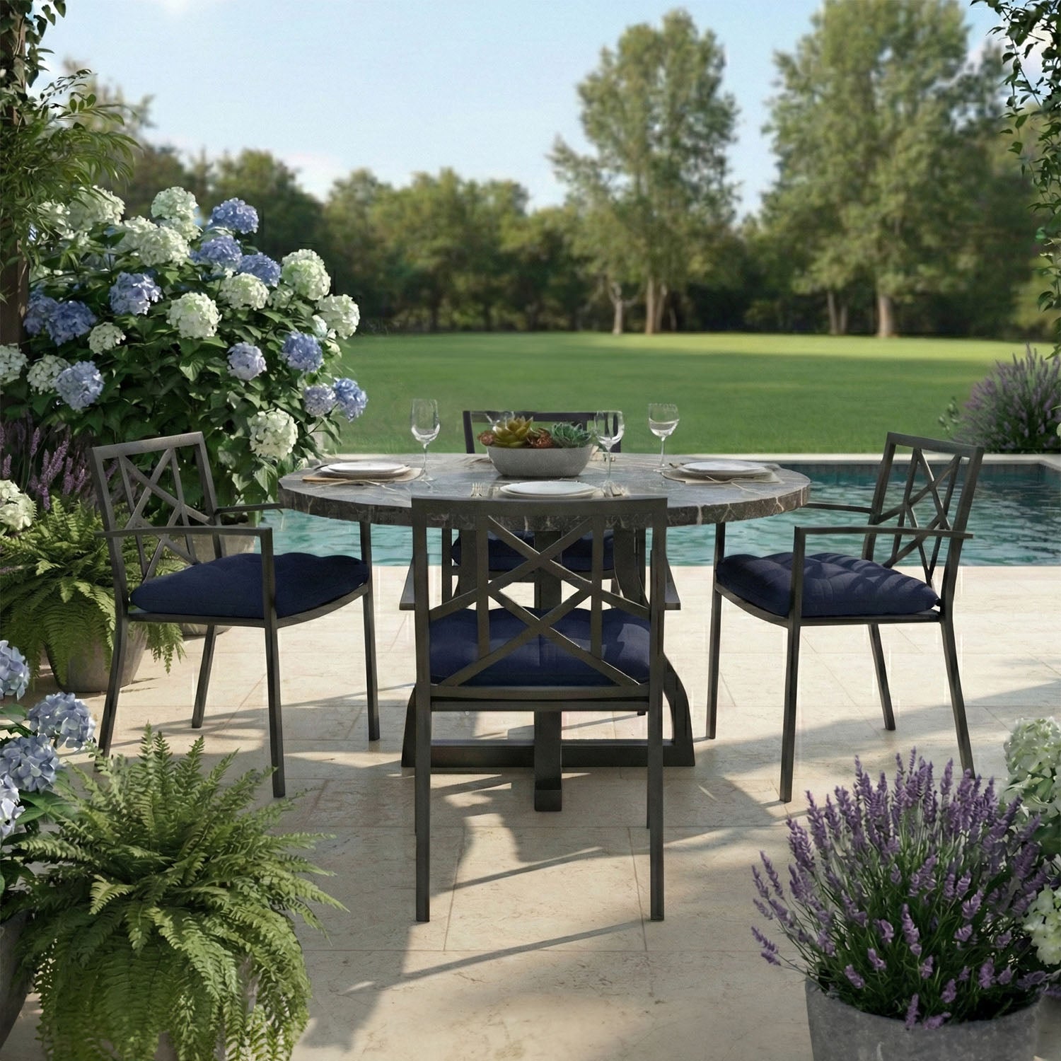 Rave Indigo Blue Indoor / Outdoor Dining Chair Cushions & Patio Chair Cushions