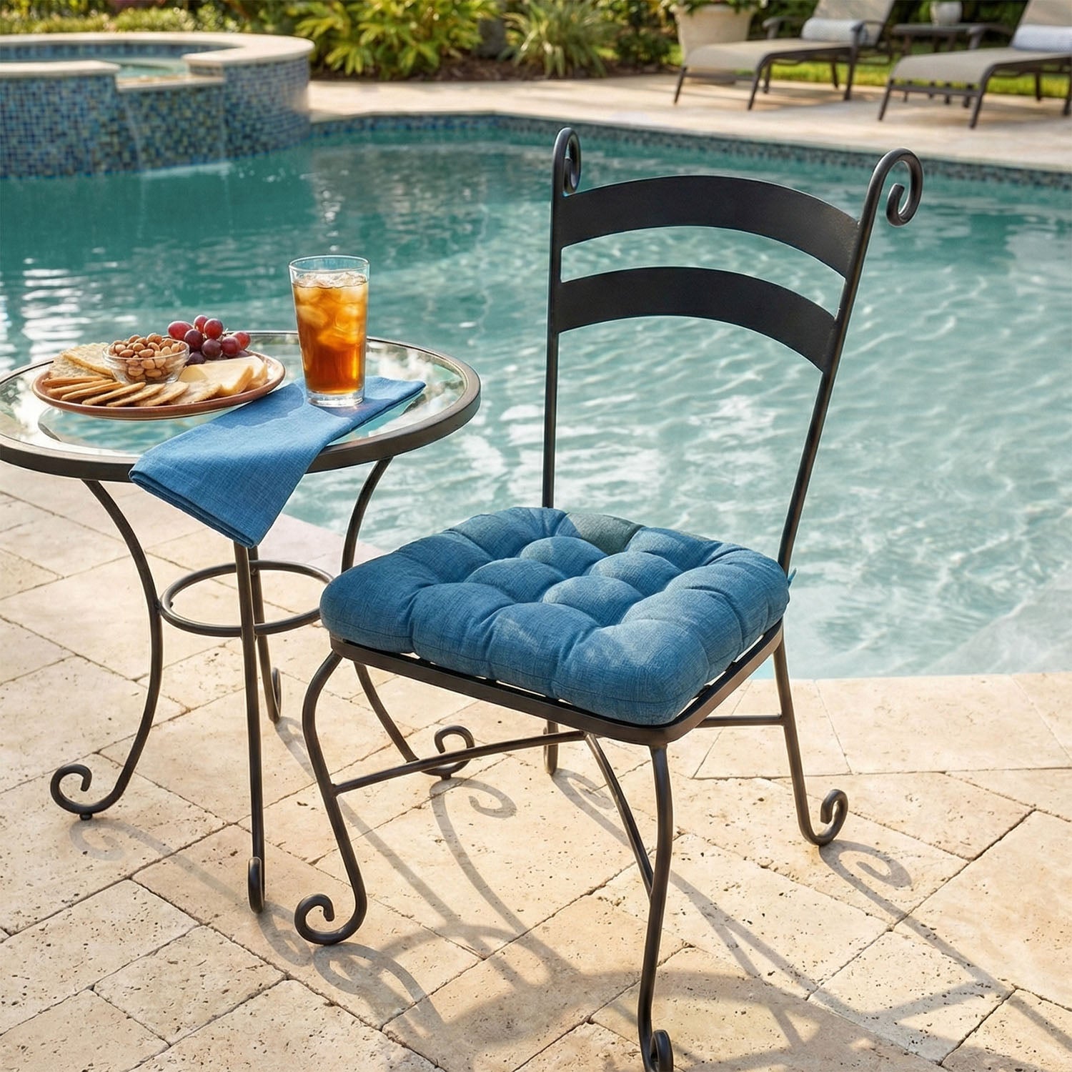 Rave Pacific Blue Indoor / Outdoor Dining Chair Pads & Patio Cushions