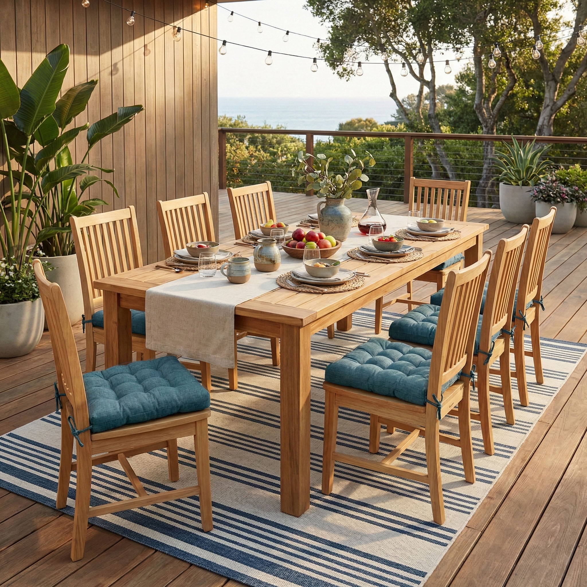 Rave Pacific Blue Indoor / Outdoor Dining Chair Pads & Patio Cushions