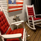 patriotic porch with red rocking chair cushions on white rockers and blue stars american flag