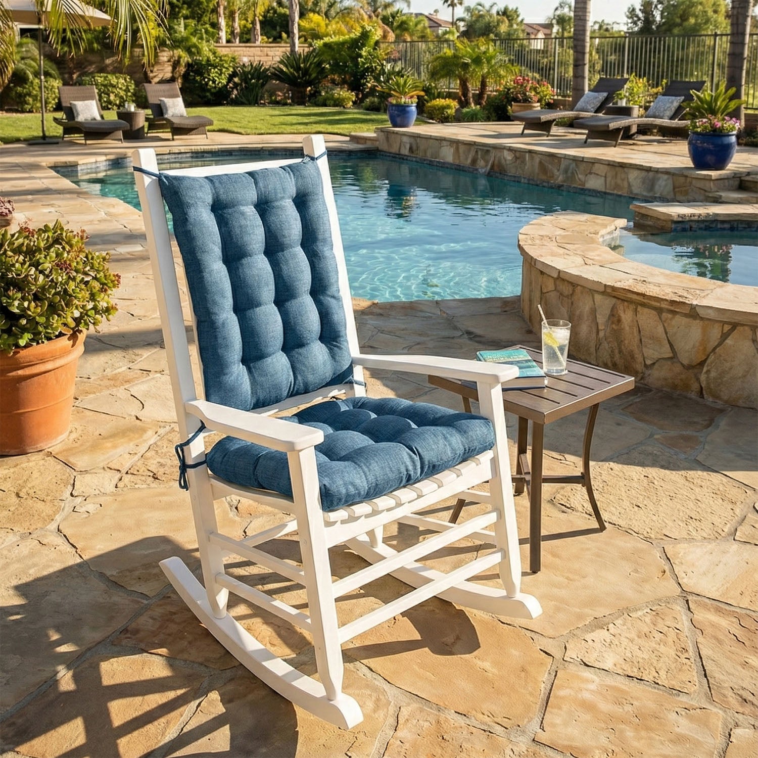 Rave Pacific Blue Porch Rocker Cushions - Latex Foam Fill, Fade Resistant