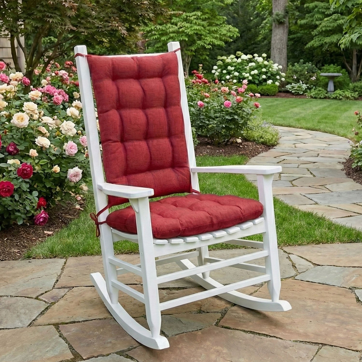 Rave Red Porch Rocker Cushions - Fade Resistant, Latex Foam Fill