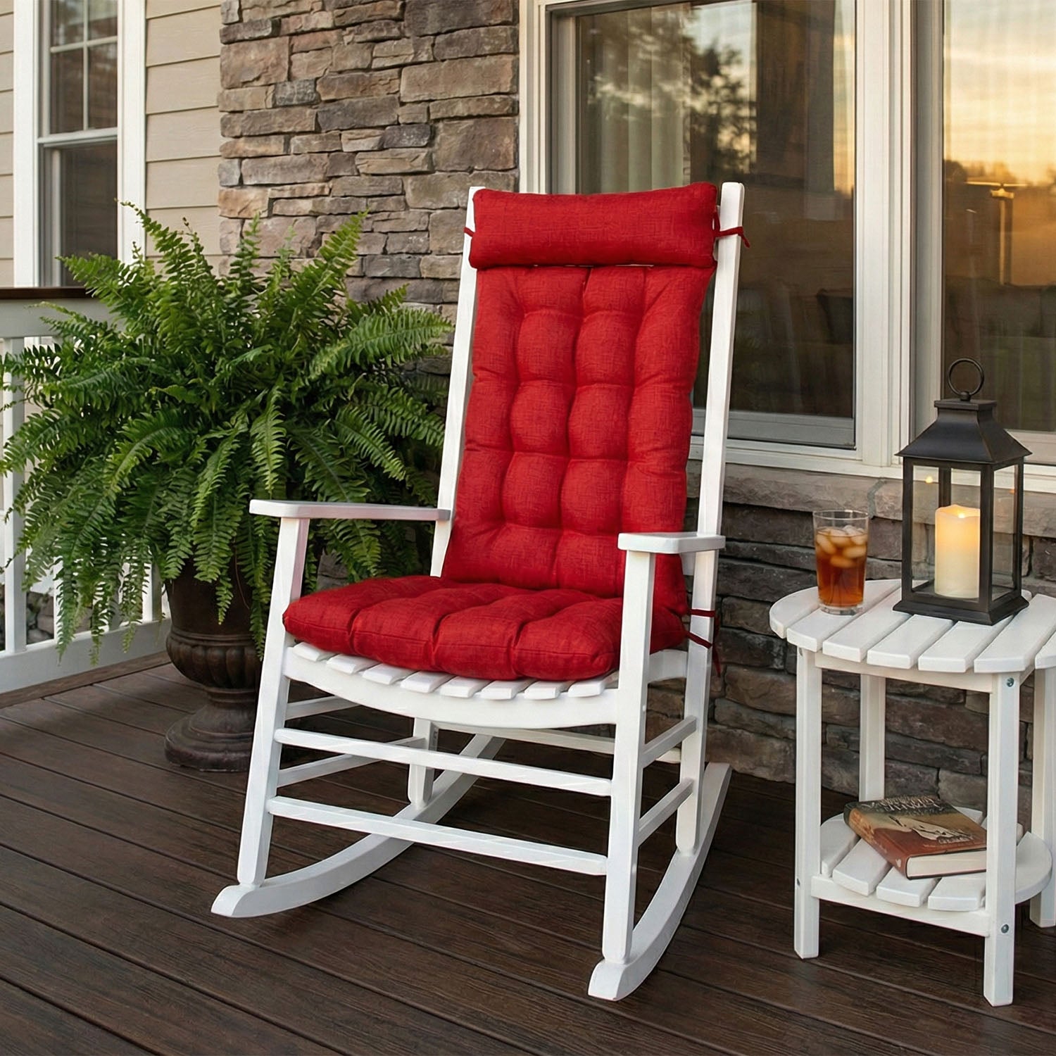 Rave Red Porch Rocker Cushions - Fade Resistant, Latex Foam Fill