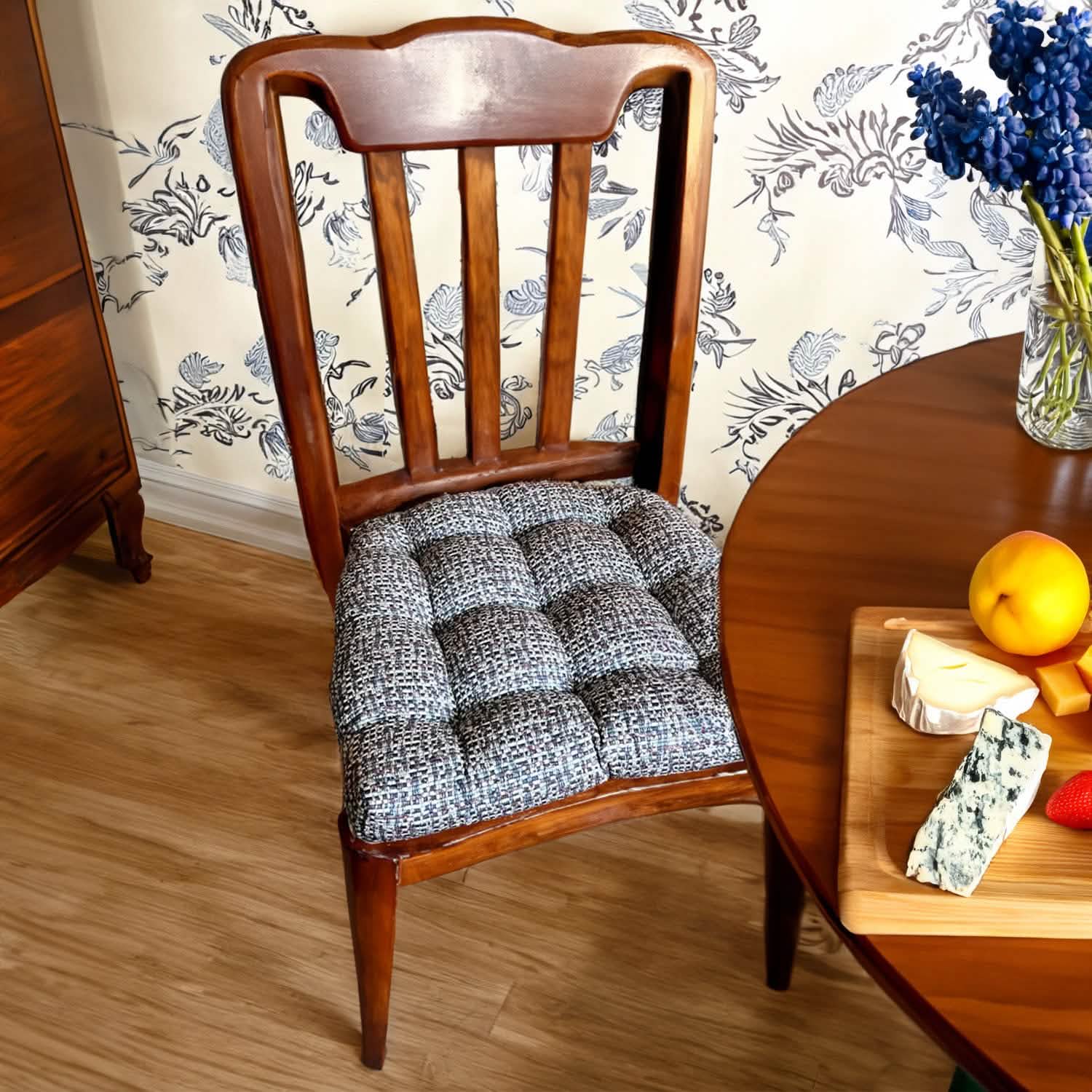 Rian Nautical dining chair cushions from Barnett Home Decor Signature Collection showing reversible pattern