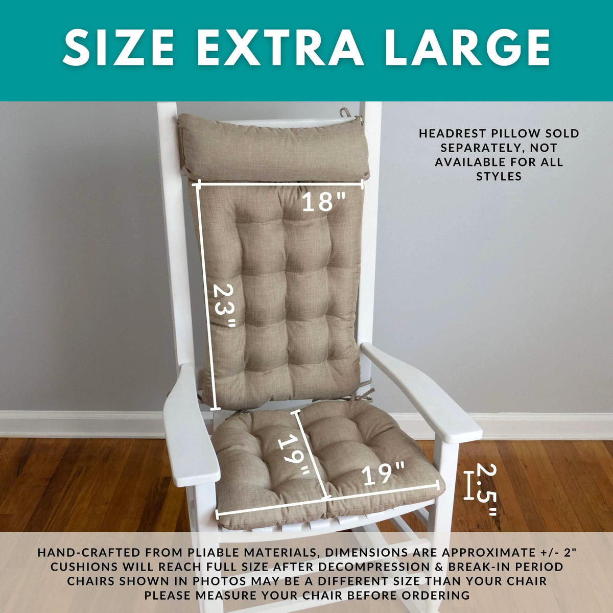 Chenille Tan Rocking Chair Cushions - Latex Foam Fill