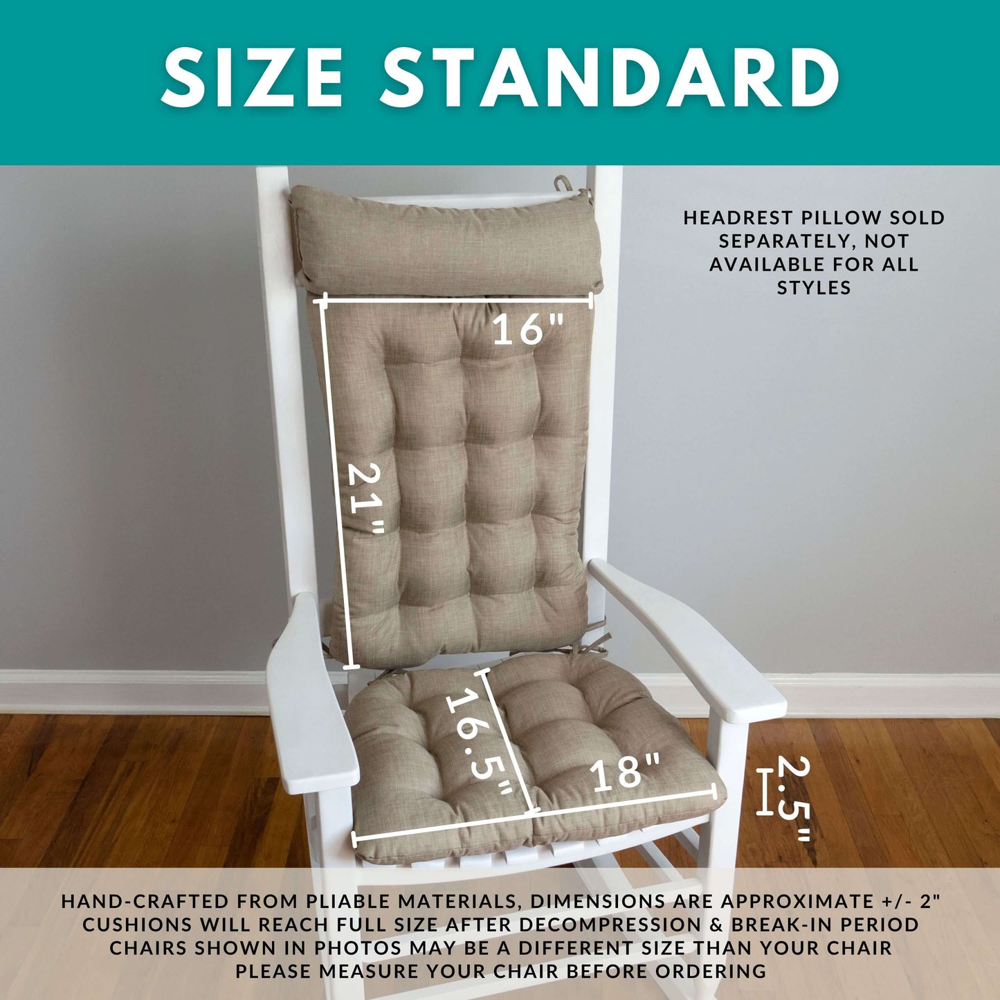 Chenille Rib Slate Grey Rocking Chair Cushions - Latex Foam Fill