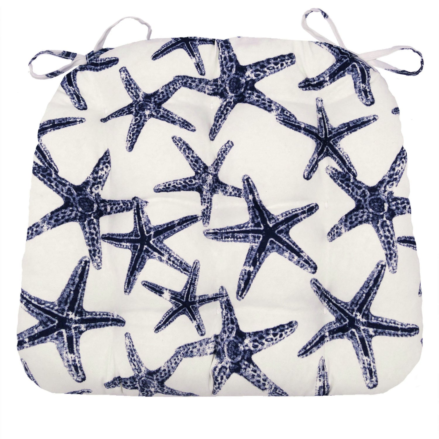 Sea Shore Starfish Indoor/Outdoor Navy Blue Dining Chair Cushions - Barnett Home Decor - Navy Blue & White | Aquatic | Oceanic | Coastal | Beach