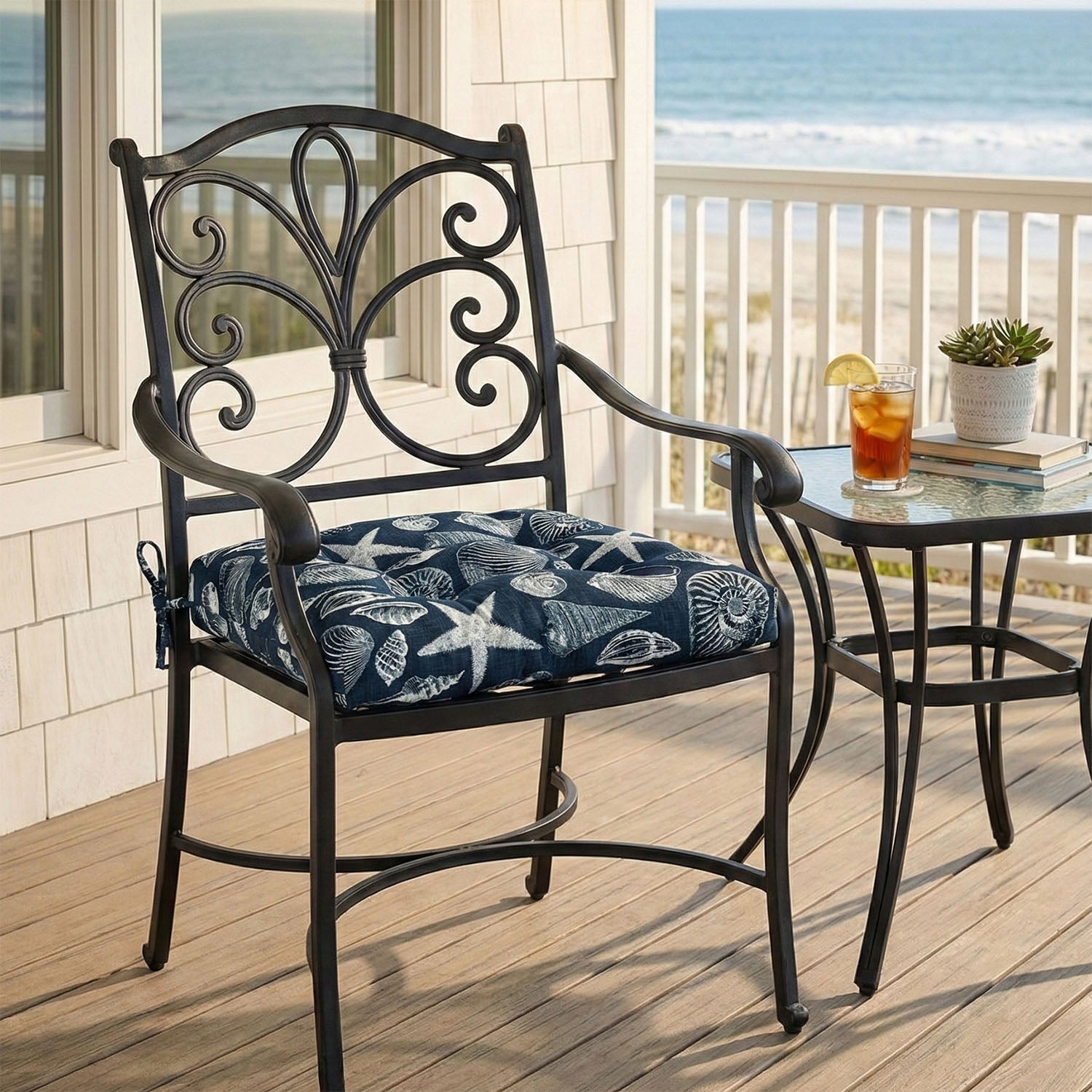 Shoreline Indoor / Outdoor Navy Blue Patio Cushions & Dining Chair Pad