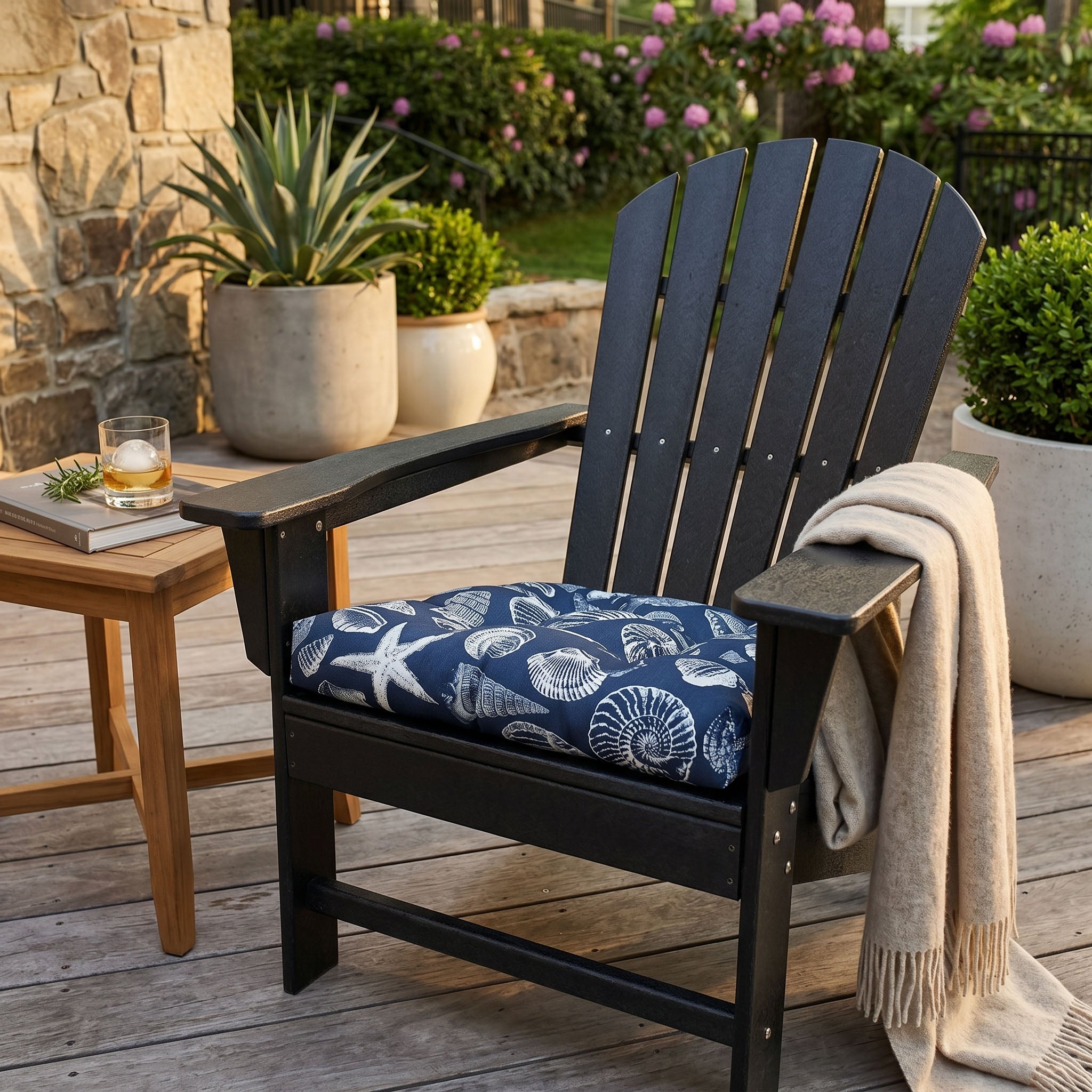 Shoreline Navy Adirondack Chair Cushions - Outdoor: Weather Resistant, Fade Resistant