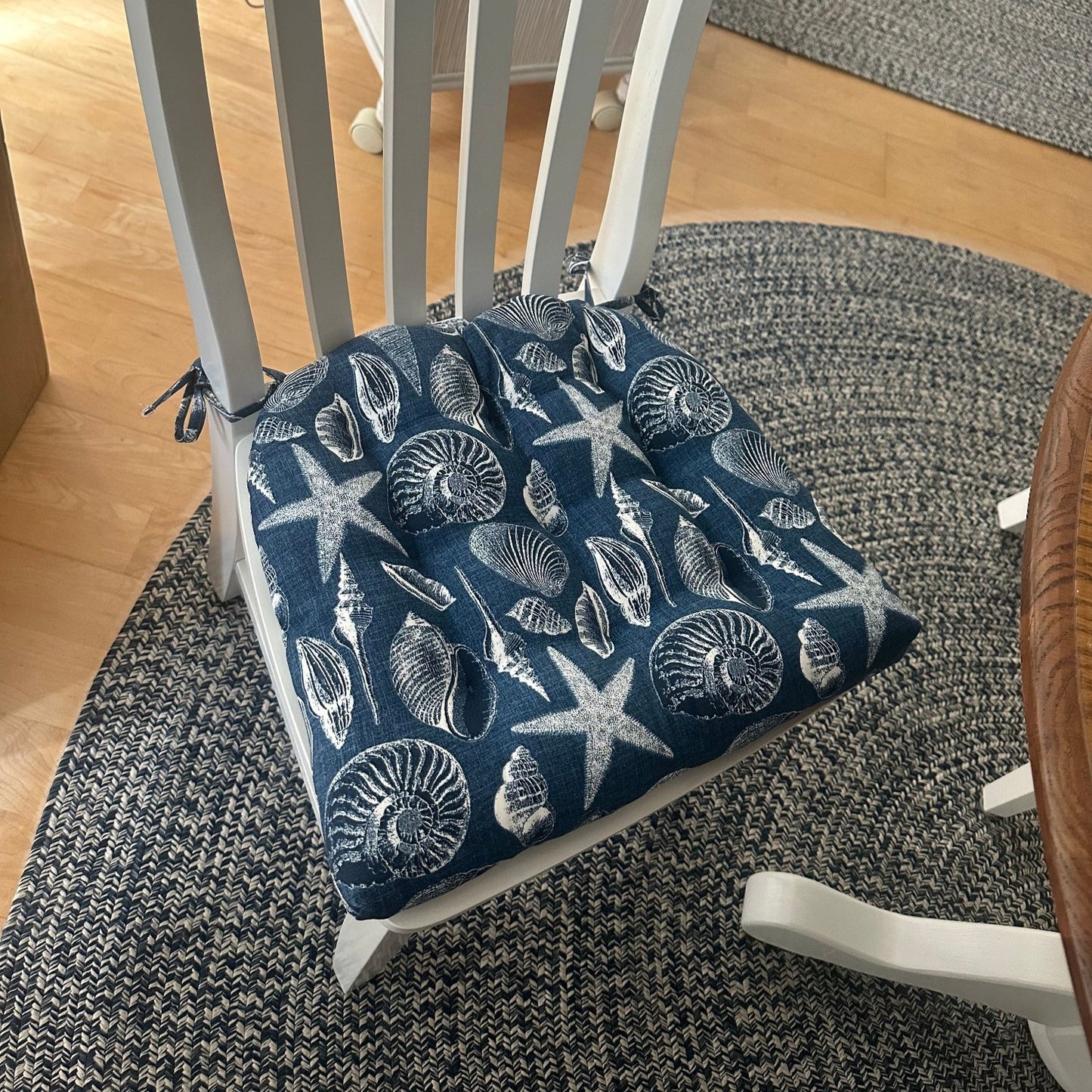 navy blue seashell dining chair pads for coastal dining room chairs