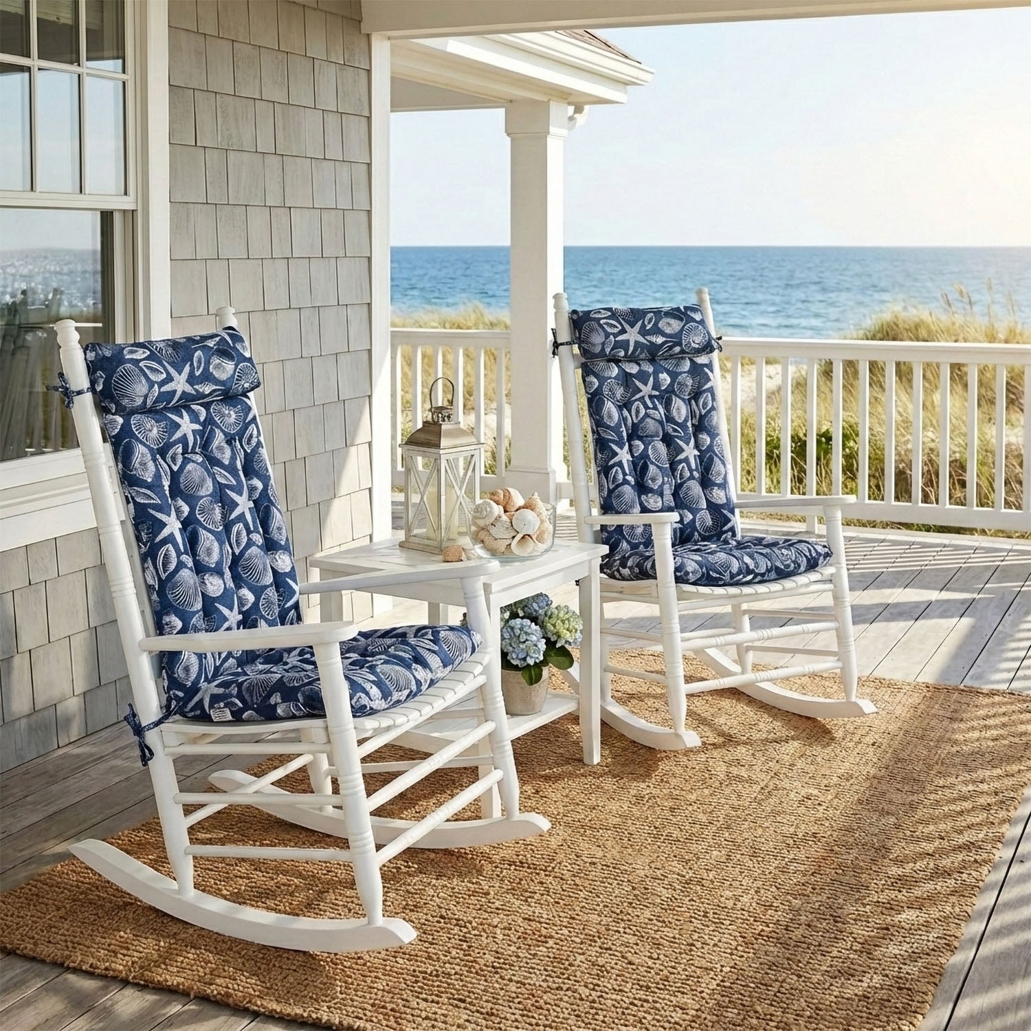 Shoreline Navy Blue Porch Rocker Cushions Latex Foam Fill