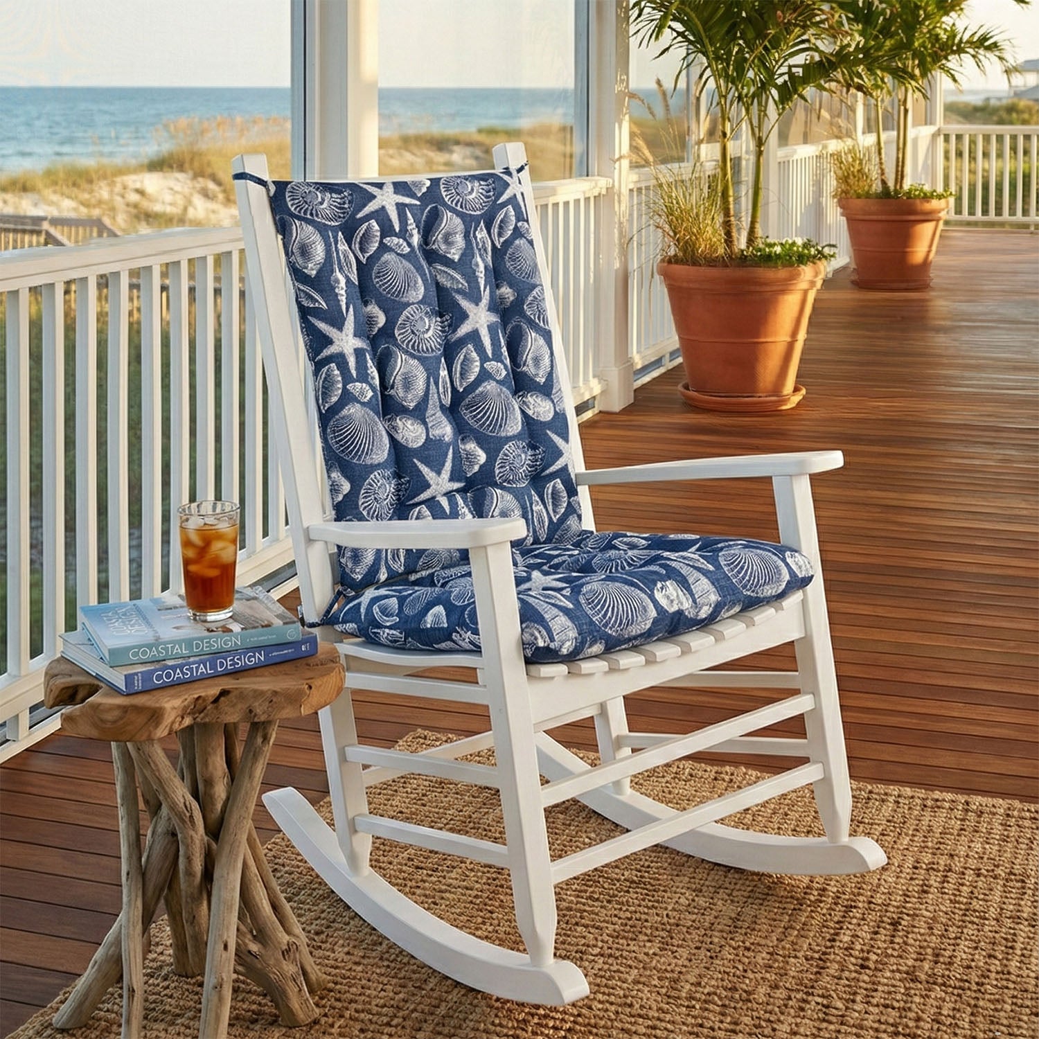 Shoreline Navy Blue Porch Rocker Cushions Latex Foam Fill