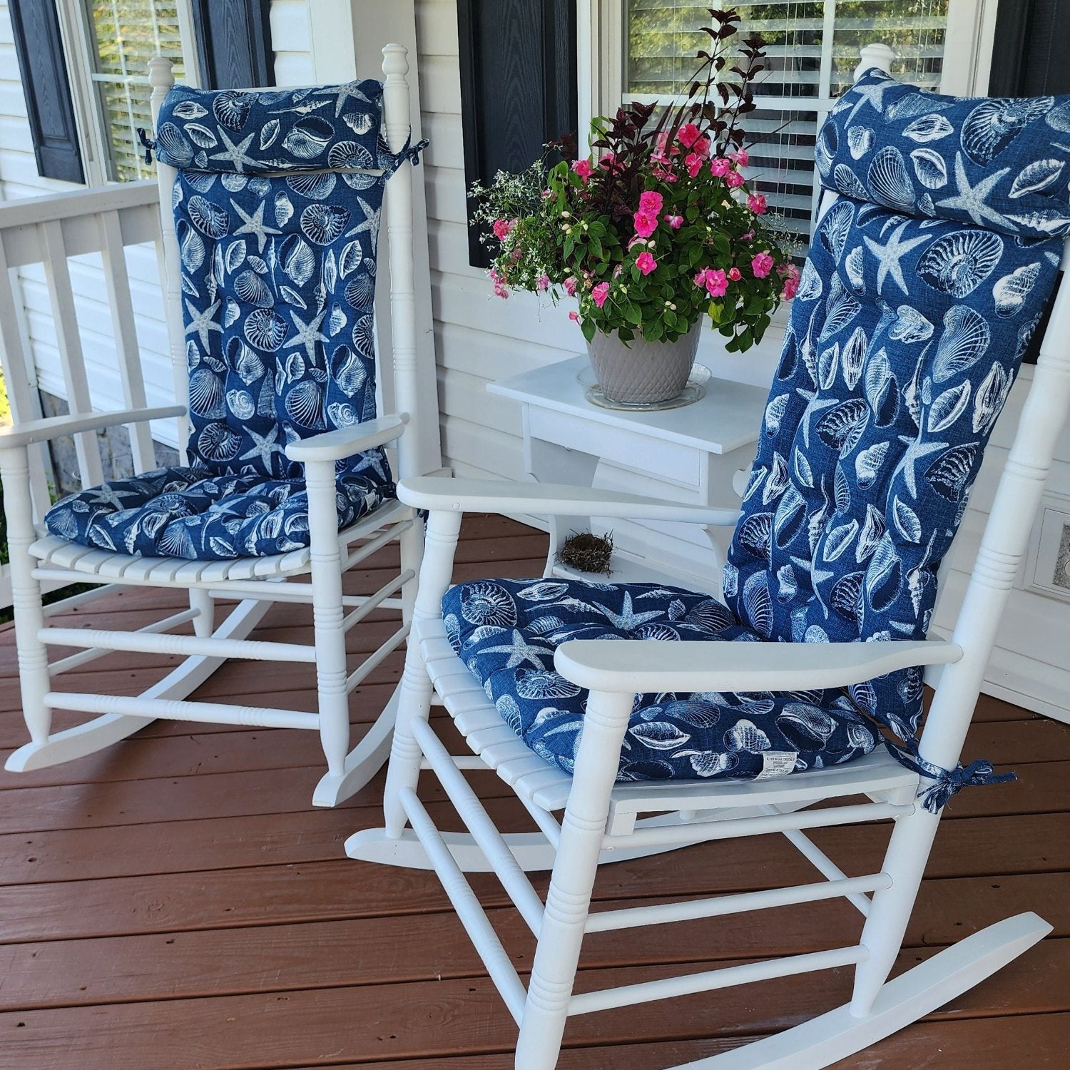 Shoreline Navy Blue Porch Rocker Cushions Latex Foam Fill Barnett Home Decor