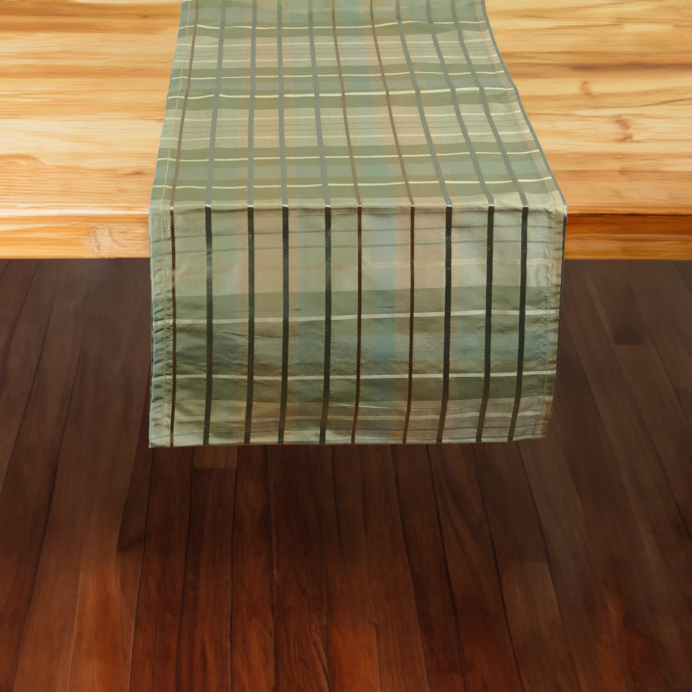 Silk Plaid Aqua 72" Table Runner - Rectangle - Hemmed