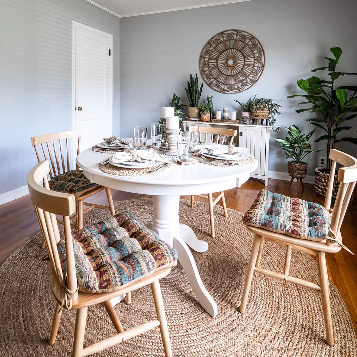 santa fe dining room with southwest desert dining chair pads
