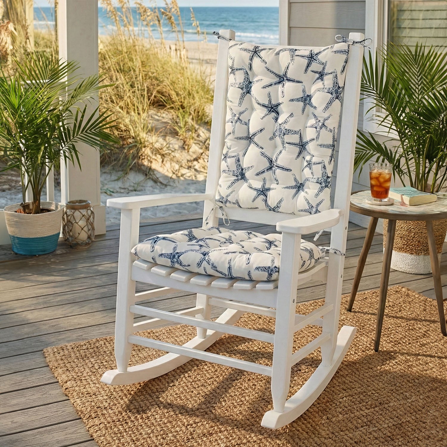 Sea Shore Starfish Navy Blue Porch Rocker Cushions - Fade Resistant