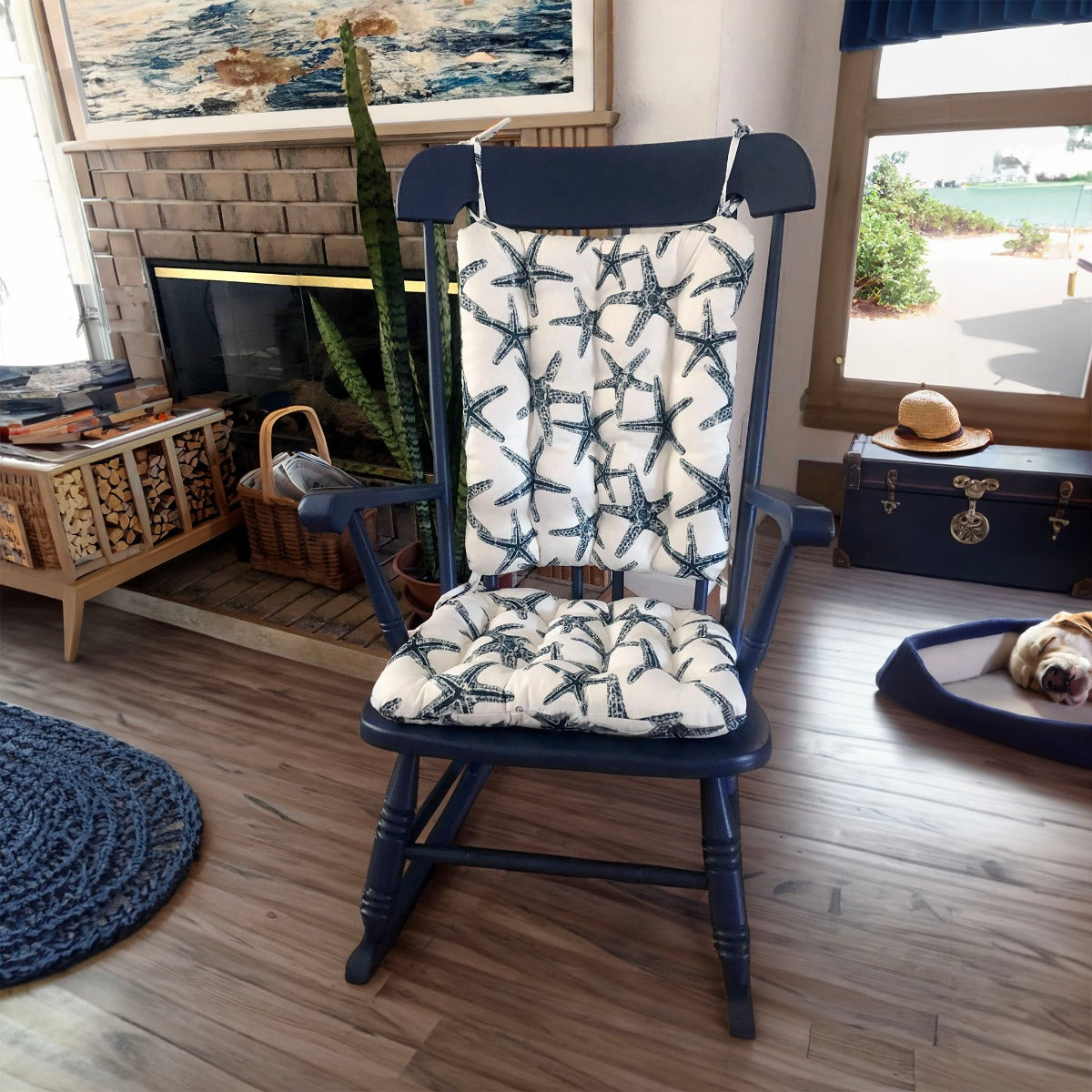 Blue Starfish Beachy Rocking Chair Cushion Pads