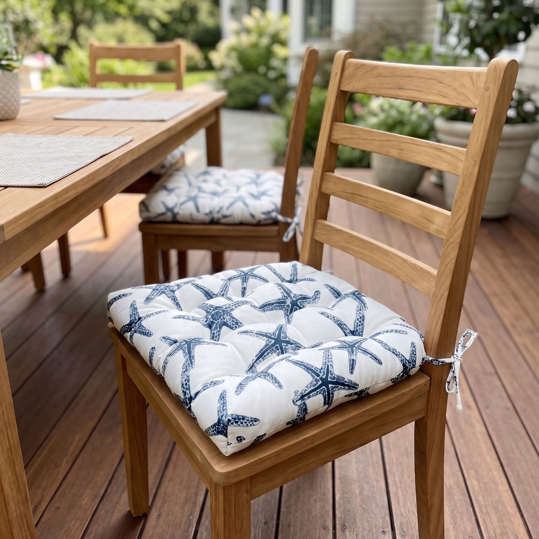 Sea Shore Starfish Navy Blue Indoor / Outdoor Dining Chair Pads & Patio Cushions
