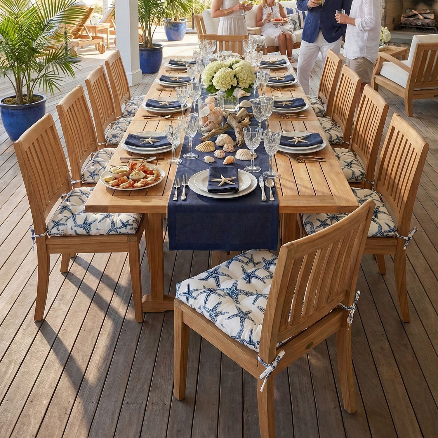 Sea Shore Starfish Navy Blue Indoor / Outdoor Dining Chair Pads & Patio Cushions