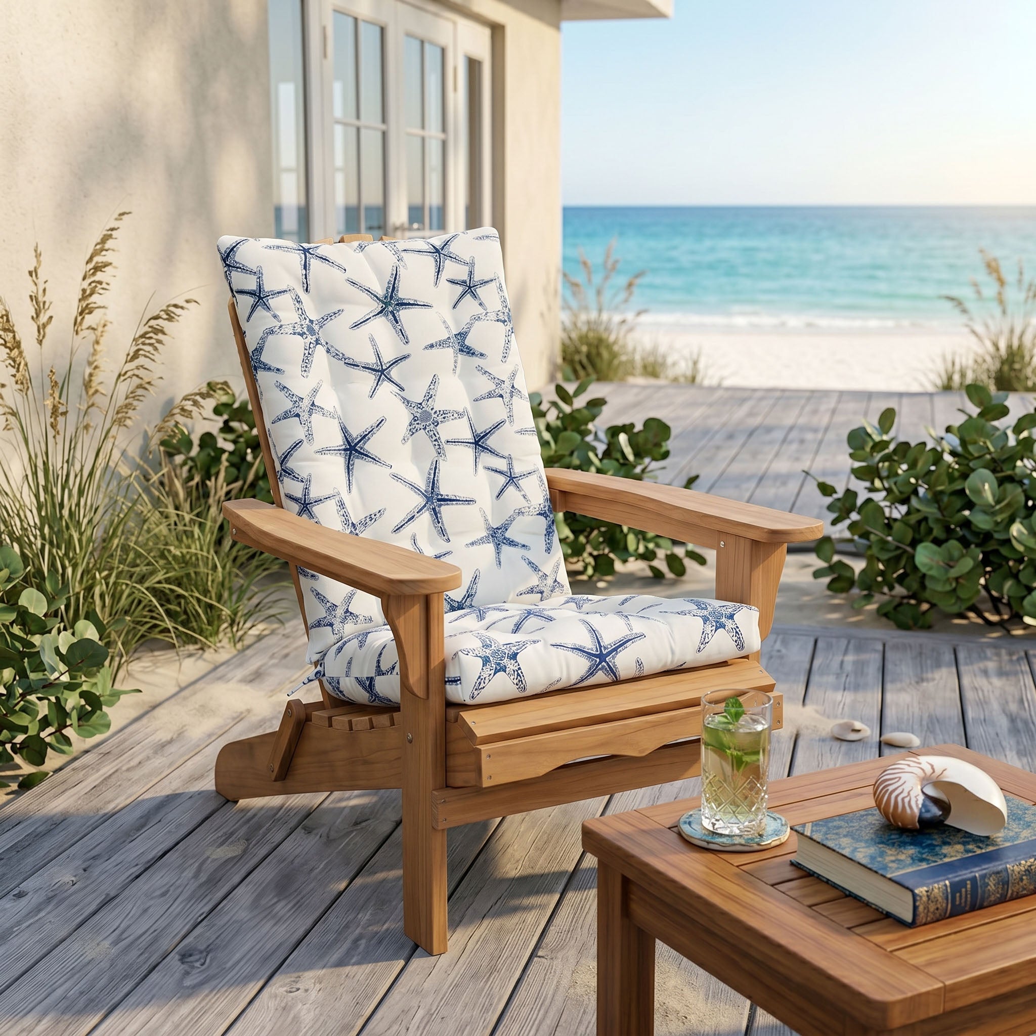 SS Starfish Navy Adirondack Chair Cushions - Outdoor: Weather Resistant, Fade Resistant