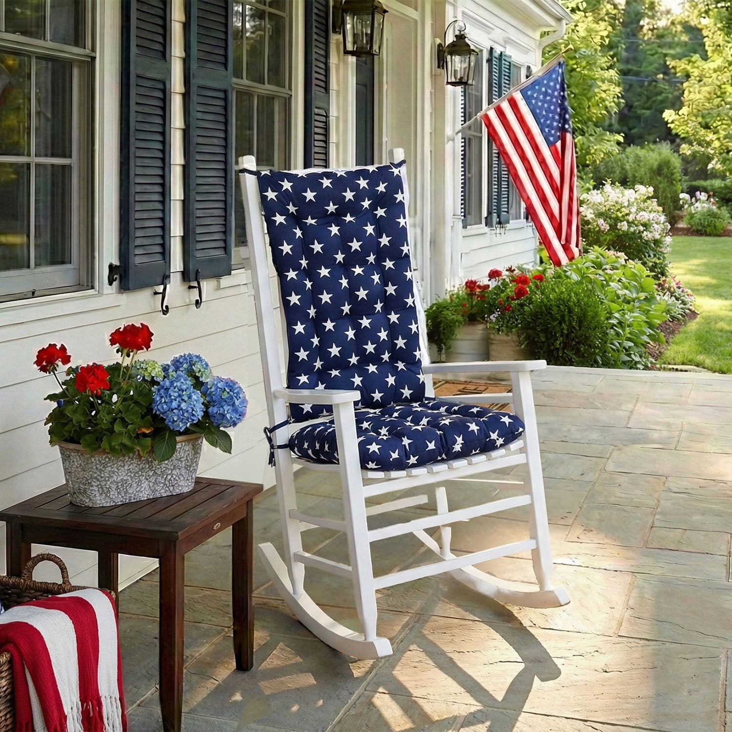 Stars Navy Blue Porch Rocker Cushions - Latex Foam Fill - Fade Resistant