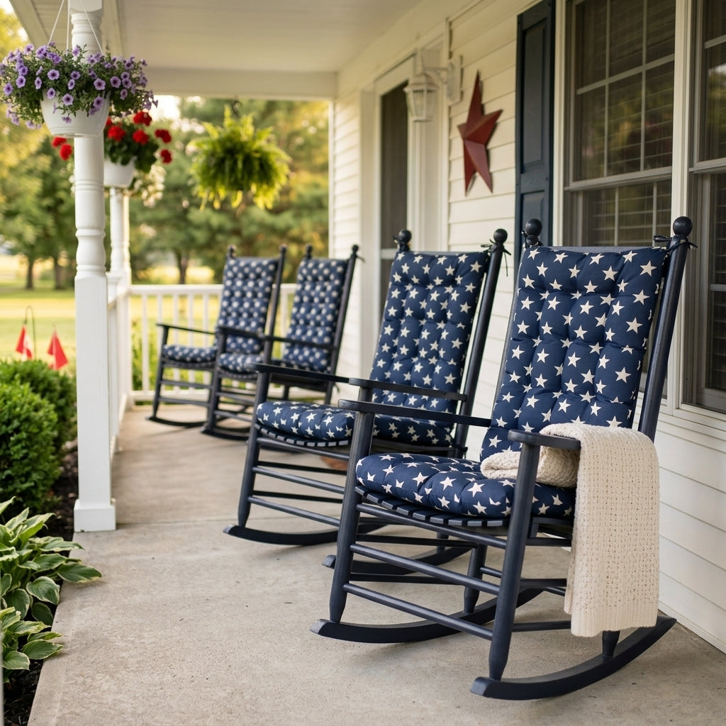 Stars Navy Blue Porch Rocker Cushions - Latex Foam Fill - Fade Resistant