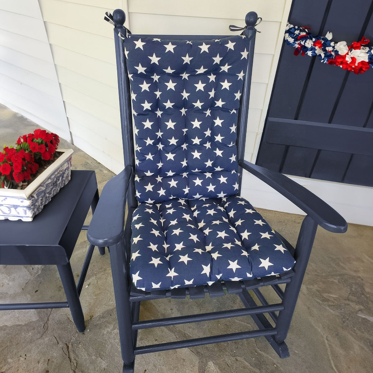 Navy Blue Patriotic Rocking Chair Cushion Pads
