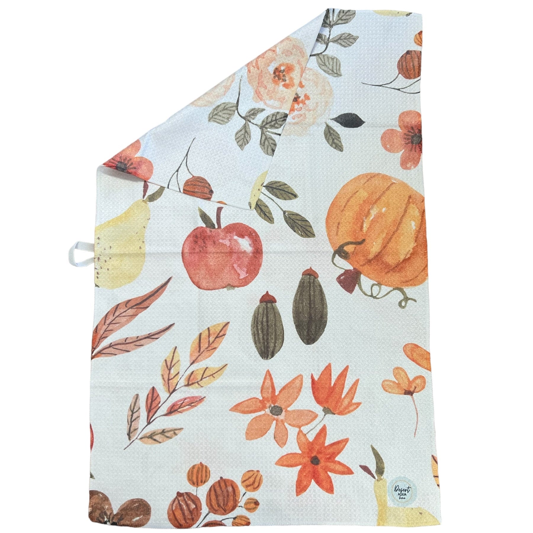 apple pumpkin fall leaves kitchen towel
