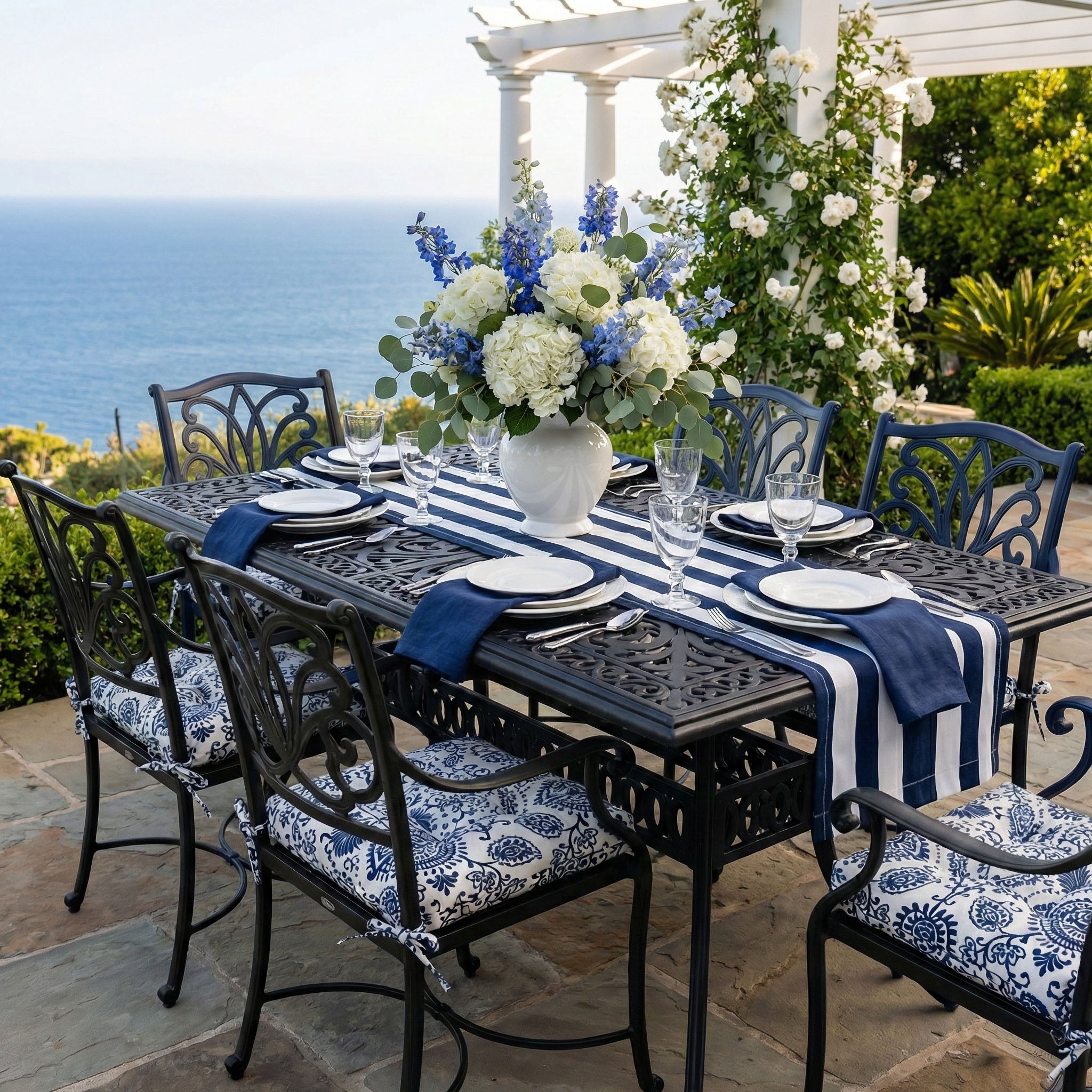 Sylvan Navy Blue Indoor / Outdoor Dining Chair Pads & Patio Cushions