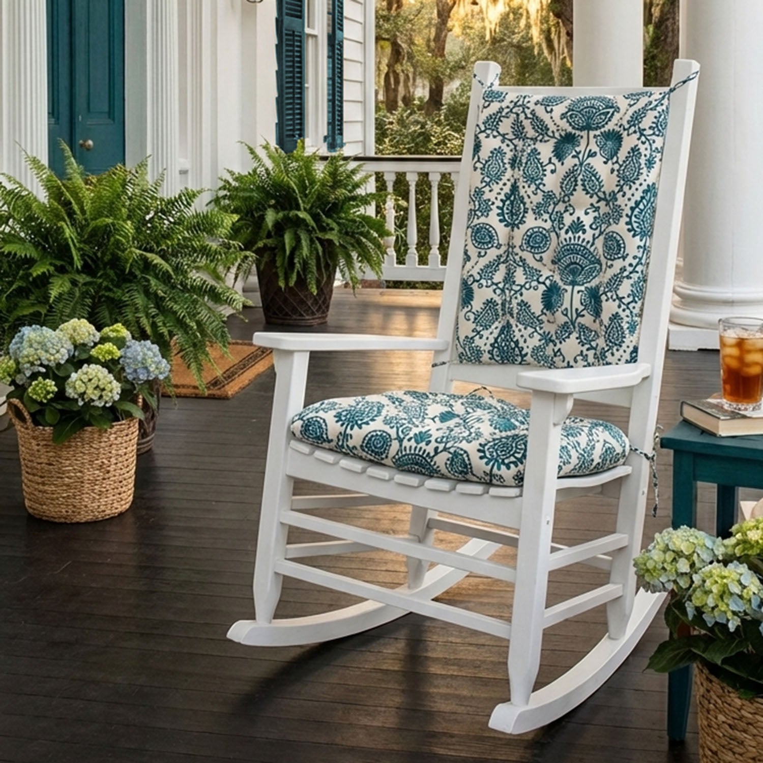Sylvan Teal Arts & Crafts Porch Rocker Cushions - Fade Resistant