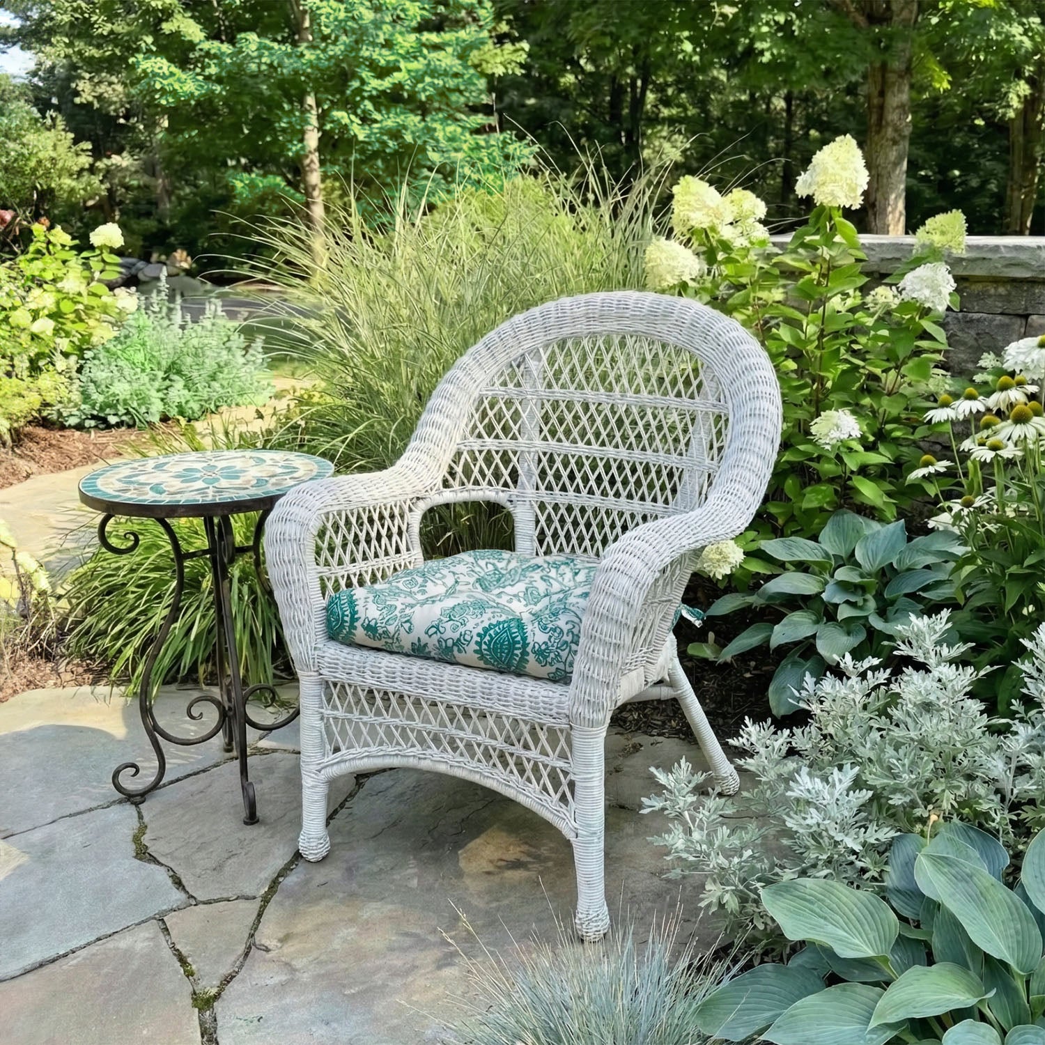 Sylvan Teal Patio Chair Cushions - Wicker Chair Cushions - Adirondack Chair Cushions