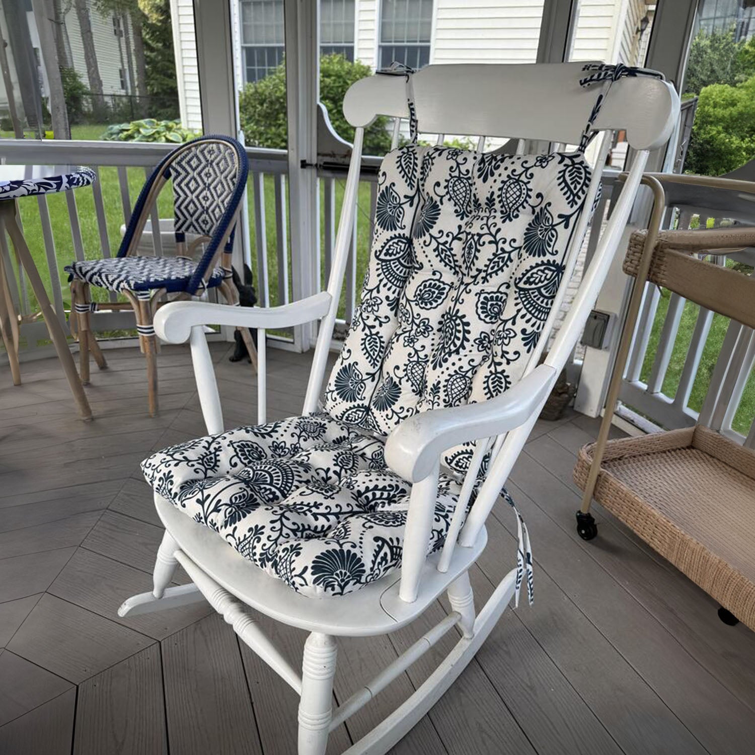 Sylvan Navy Blue Arts & Crafts Porch Rocker Cushions - Fade Resistant