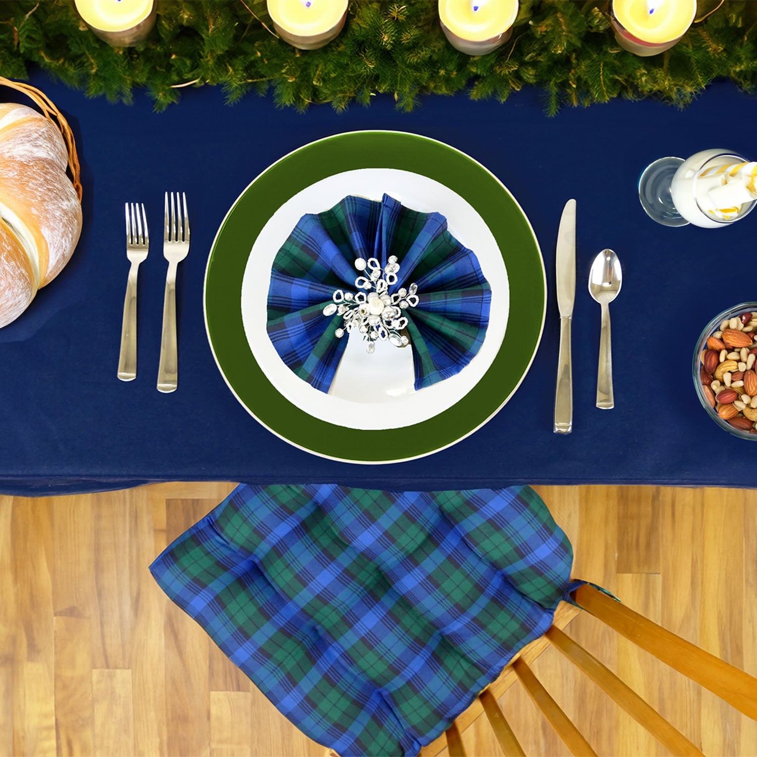 Tartan Blue Plaid Dining Chair Pads - Never Flatten Chair Cushion