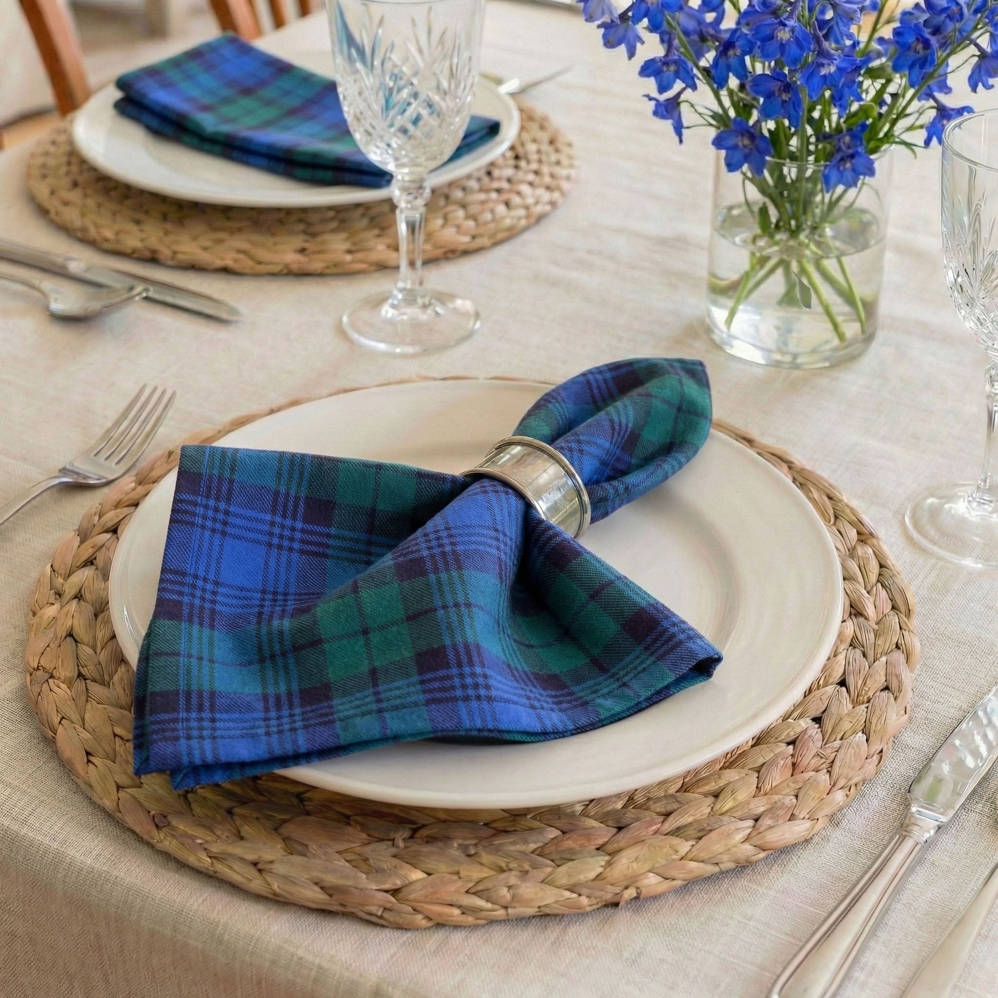 Tartan Blue Cloth Napkins Set of 4 or Set of 8
