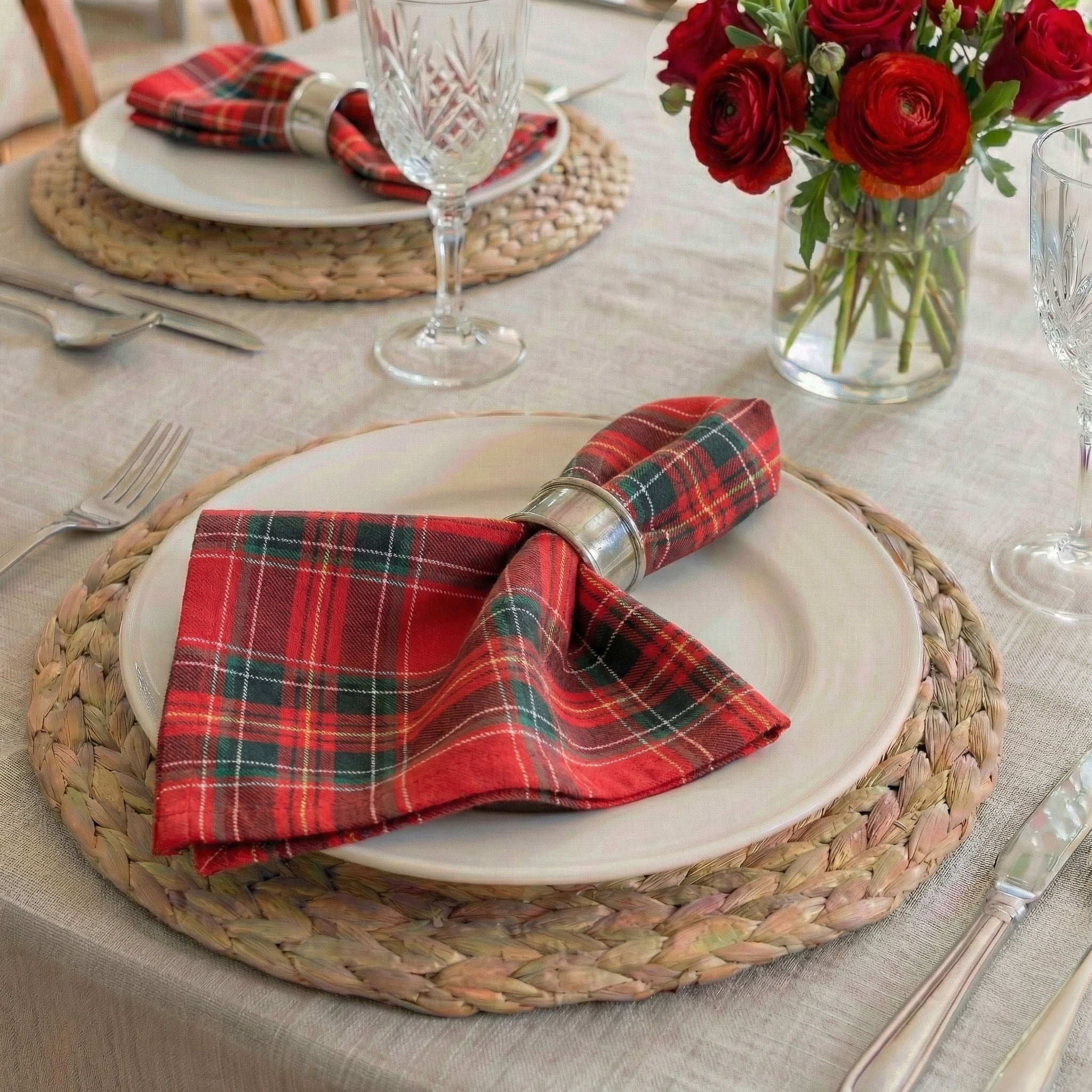 Tartan Red Cloth Napkins Set of 4 or Set of 8