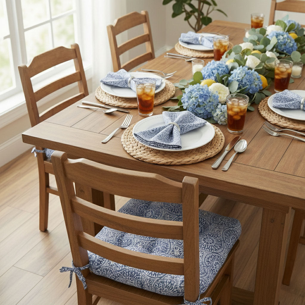 Tibet Blue Dining Chair Pad - Latex Foam Fill - Made in USA