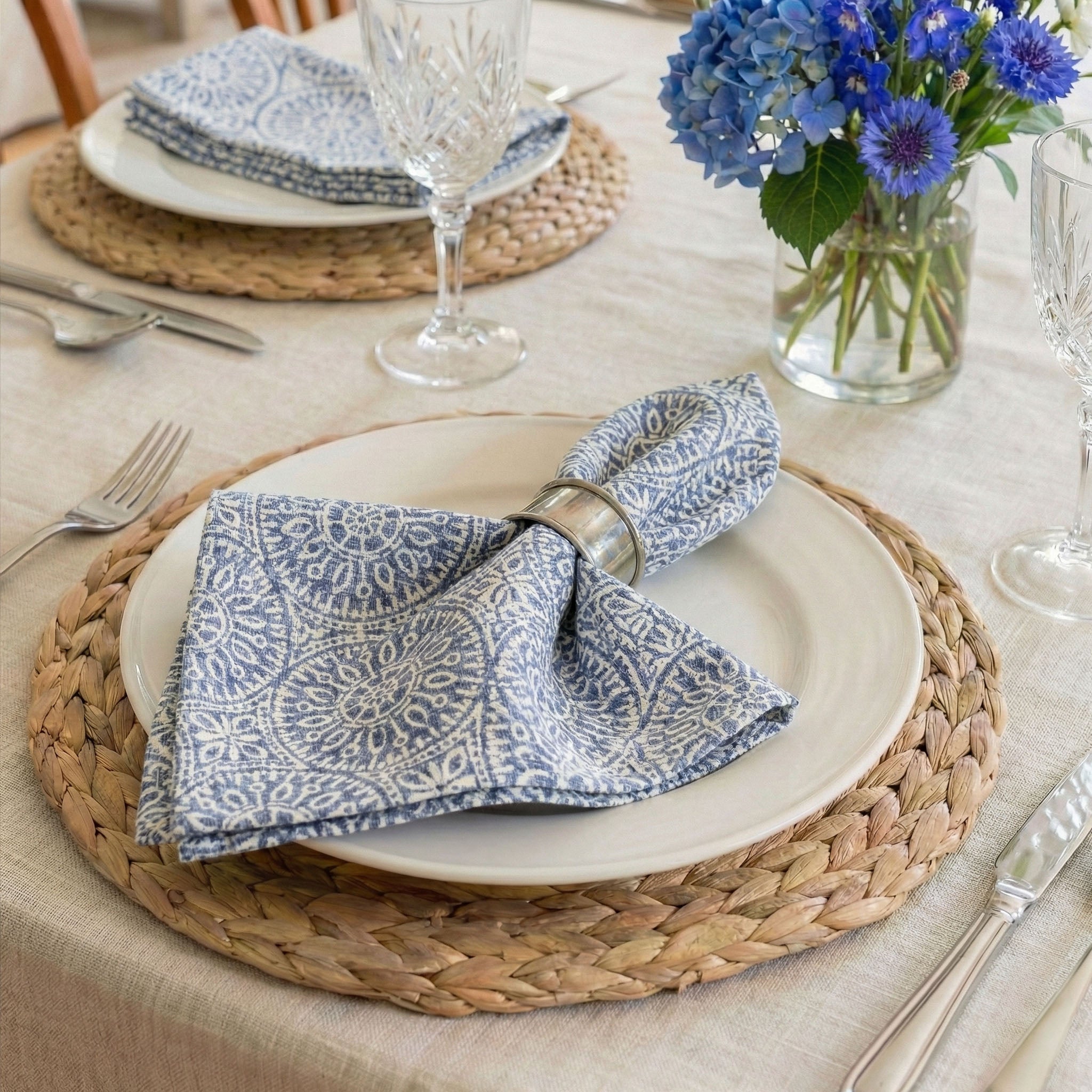 Tibet Blue Napkins Set of 4 or Set of 8