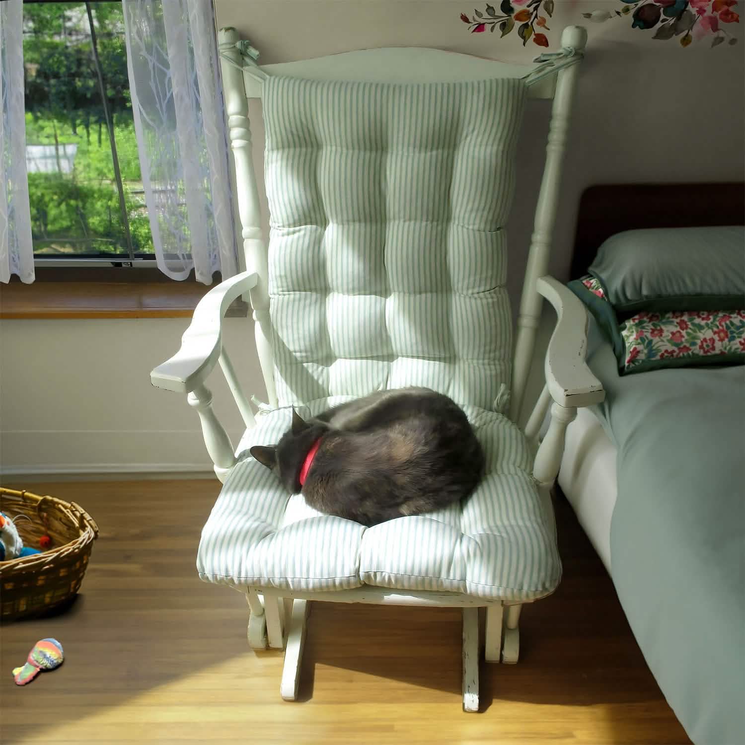 Turquoise Stripped Rocking Chair Cushion Pads