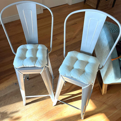 Ticking Stripe Aqua Square Industrial Bar Stool Cushion - 12"