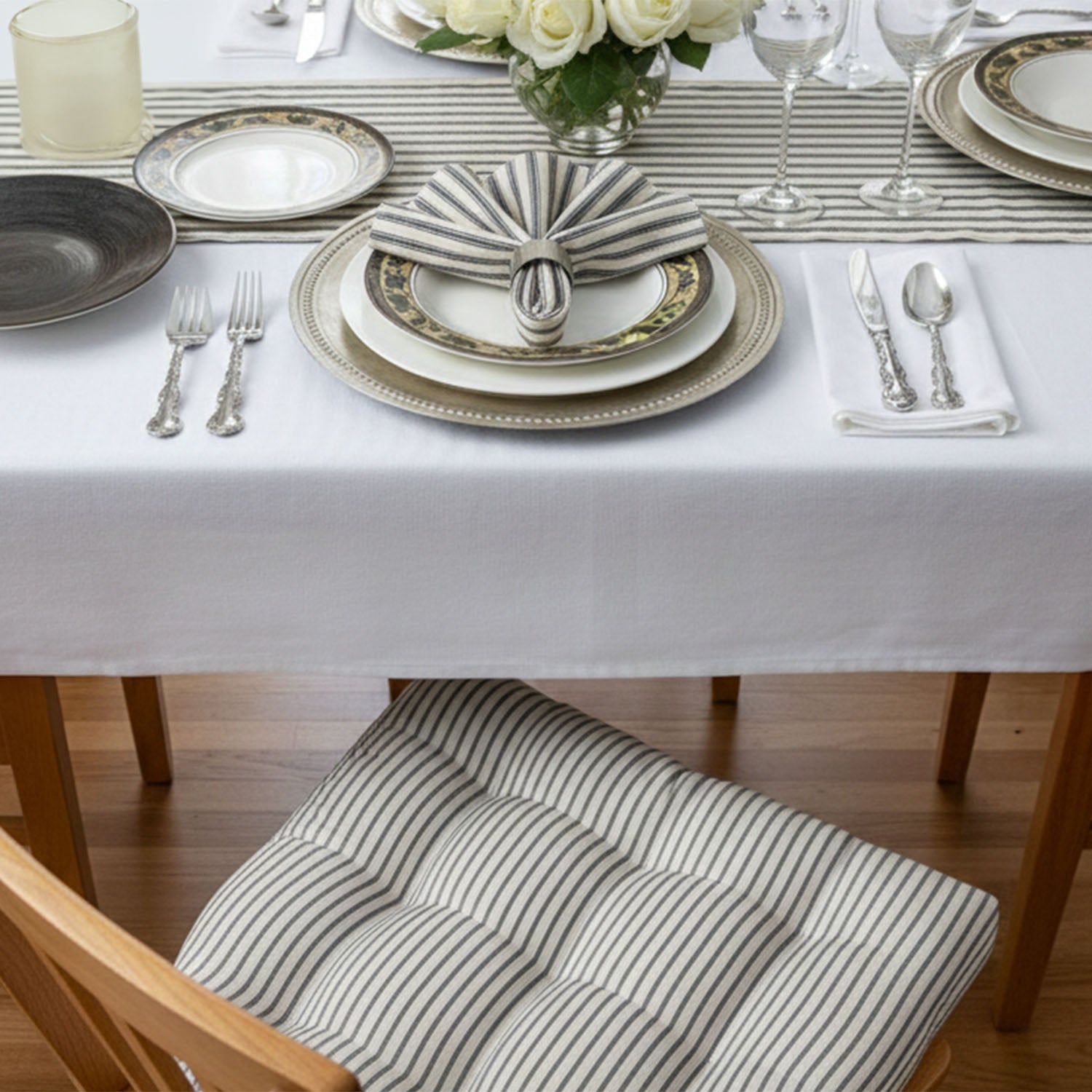 Ticking Stripe Black Cloth Napkins Set of 4 or Set of 8