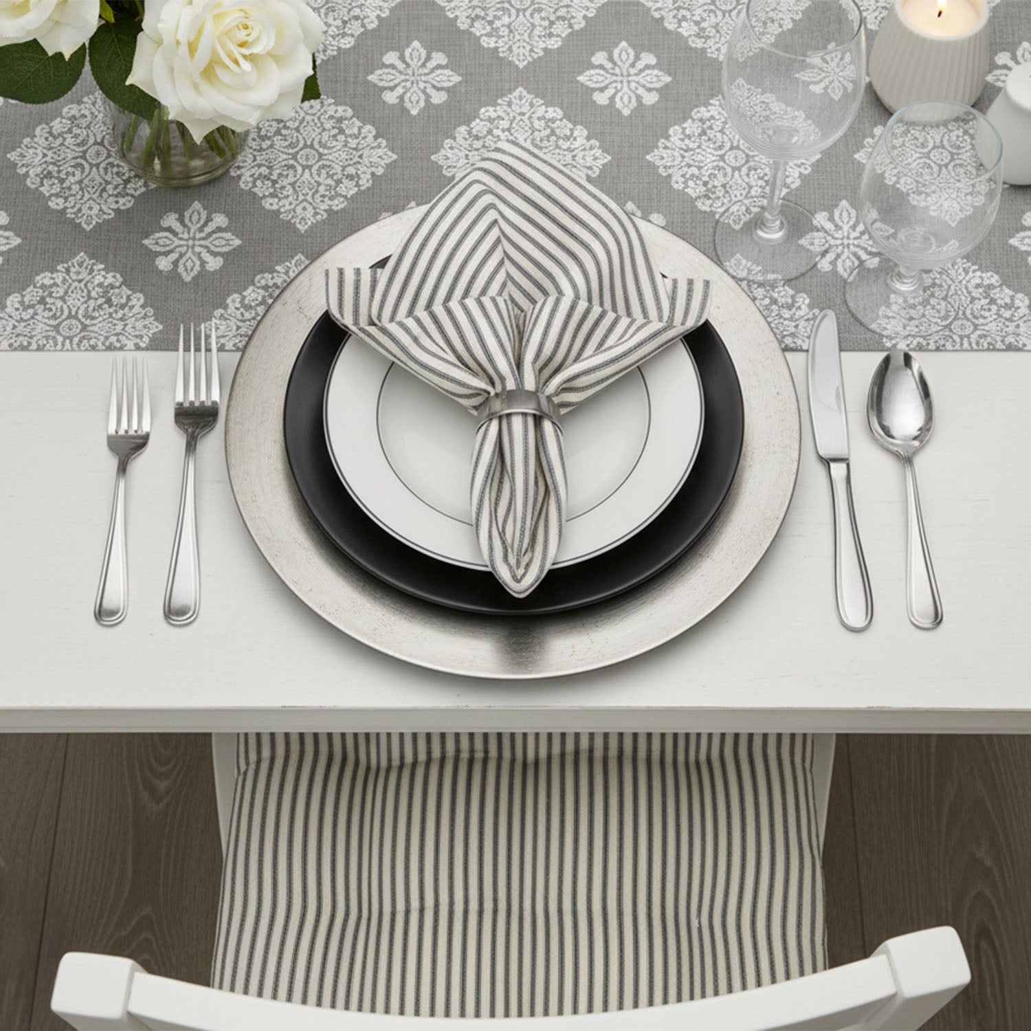 Ticking Stripe Black Cloth Napkins Set of 4 or Set of 8