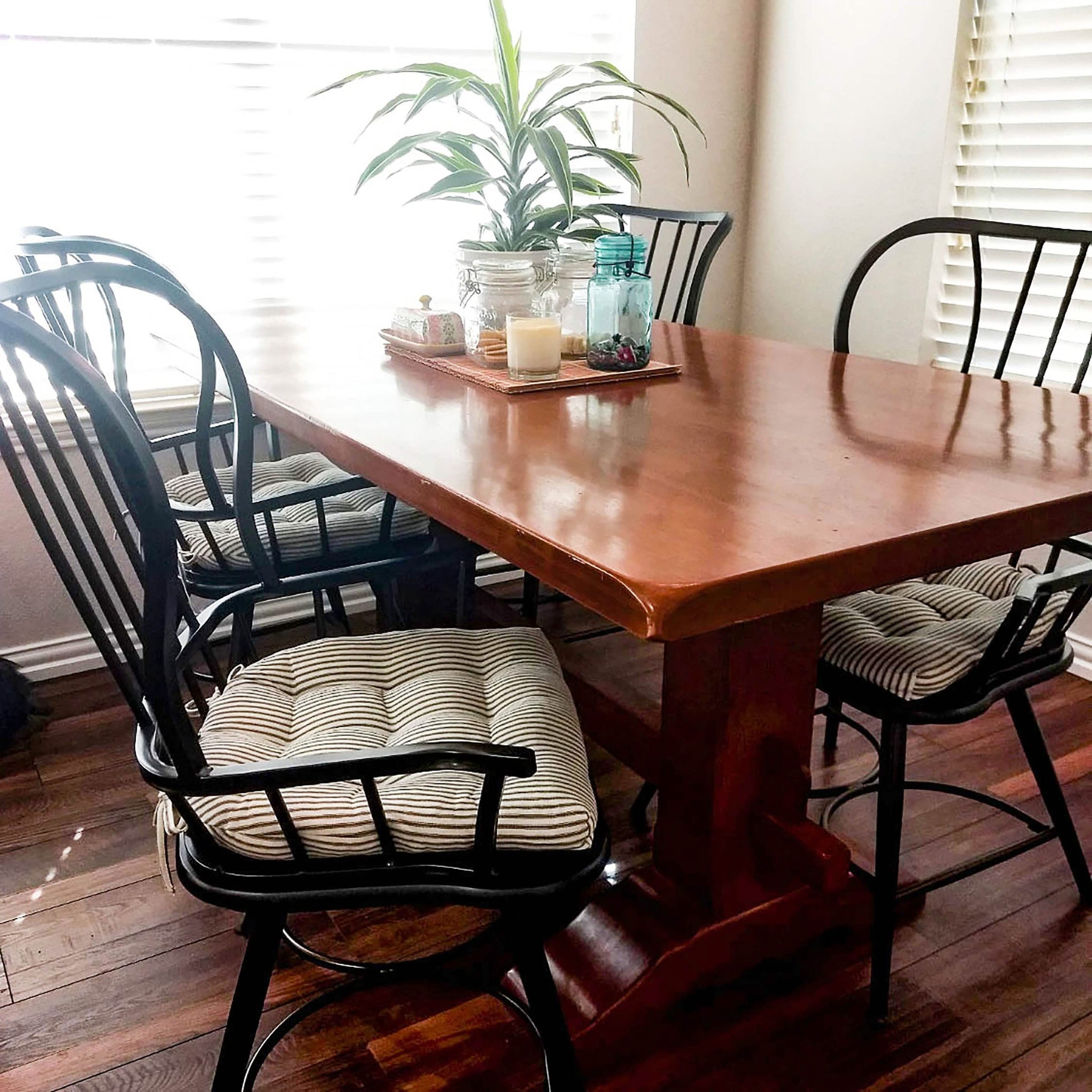 Ticking Stripe Black Dining Chair Pad - Reversible, Latex Foam Fill